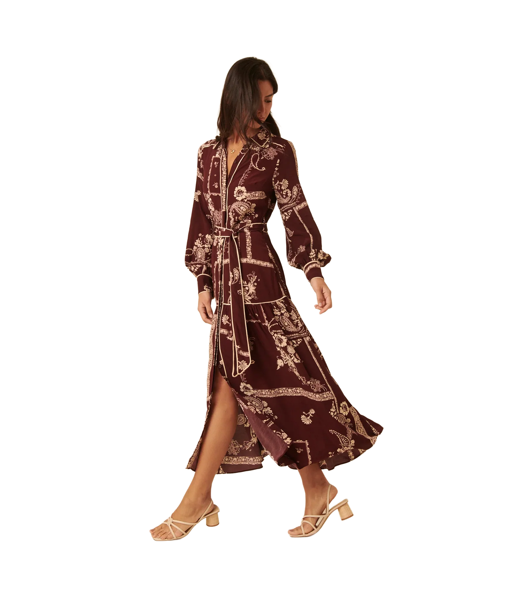Brooklyn Shirt Midi Dress Large Floral Print - Red
