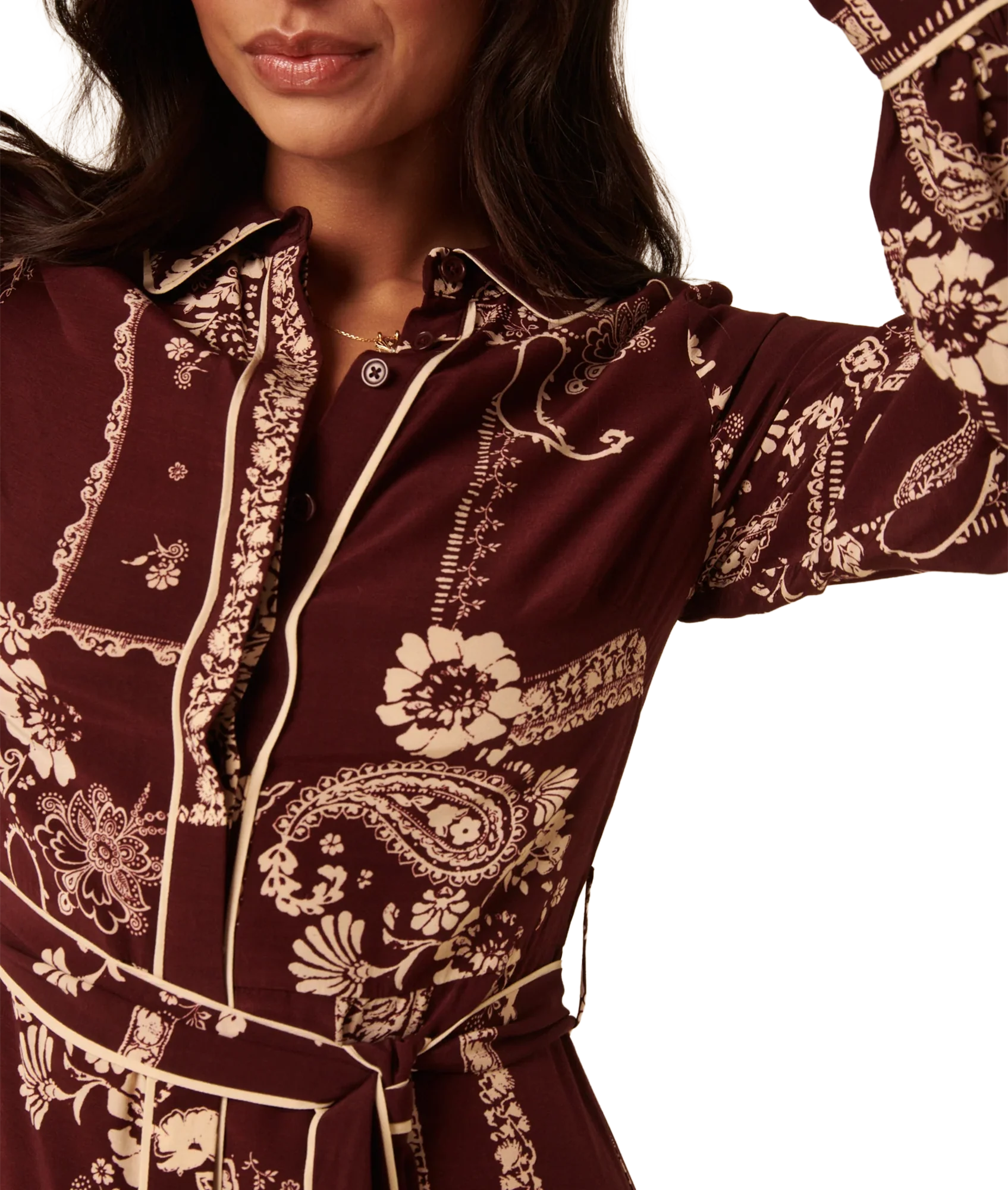 Brooklyn Shirt Midi Dress Large Floral Print - Red - Image 4
