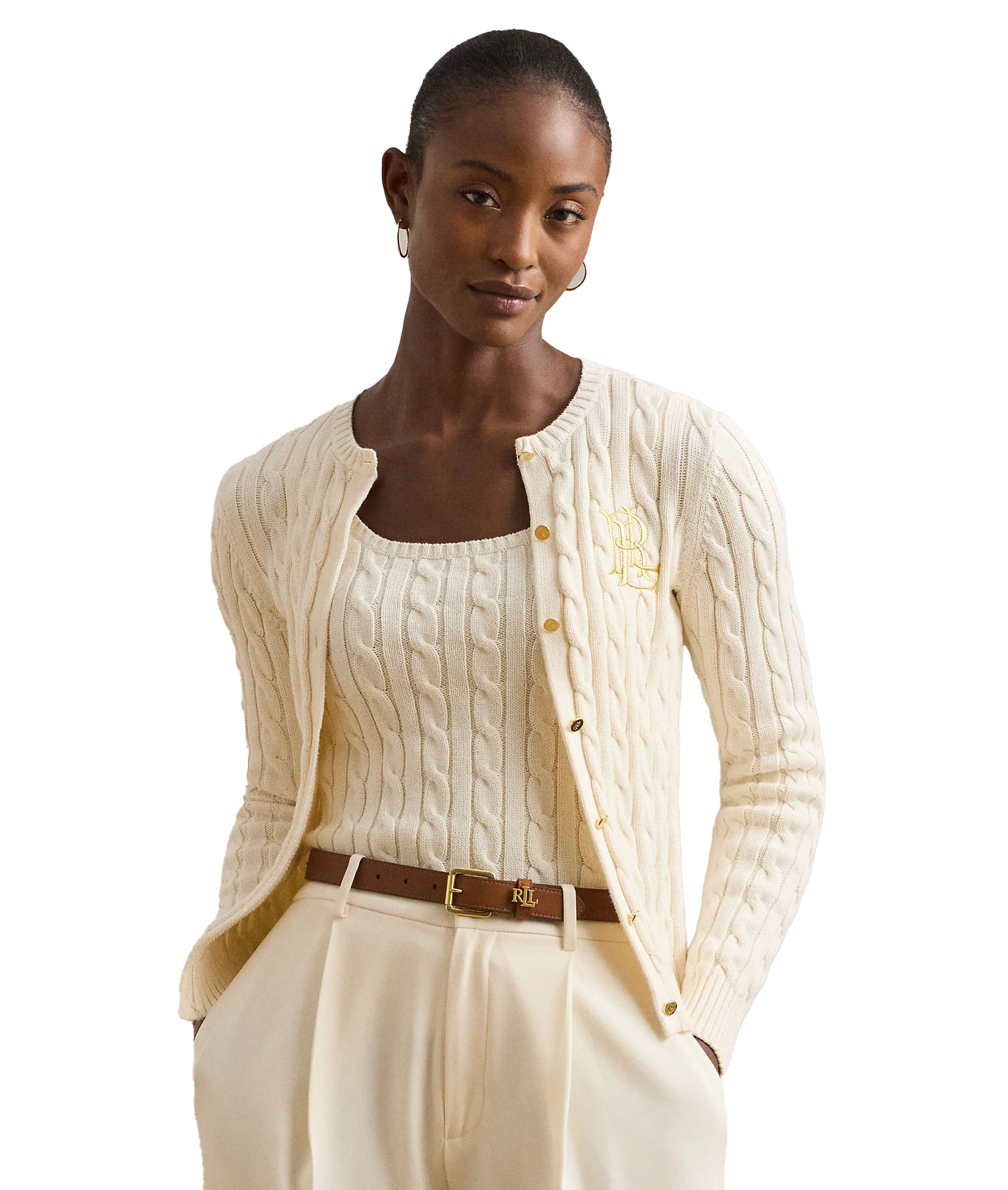 Cable-Knit Cotton Cardigan - Cream - Image 3