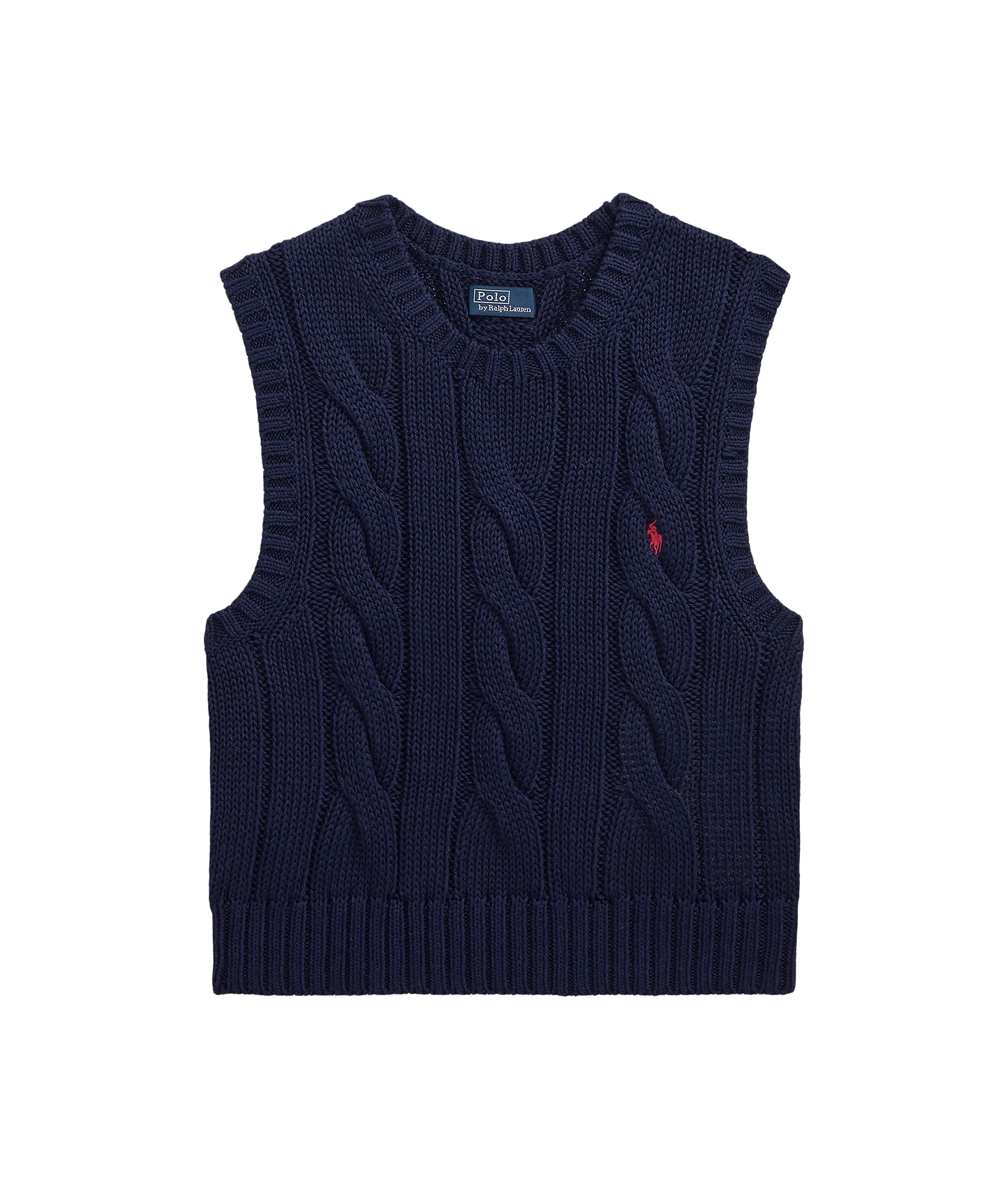 Cable-Knit Cotton Cropped Vest - Navy