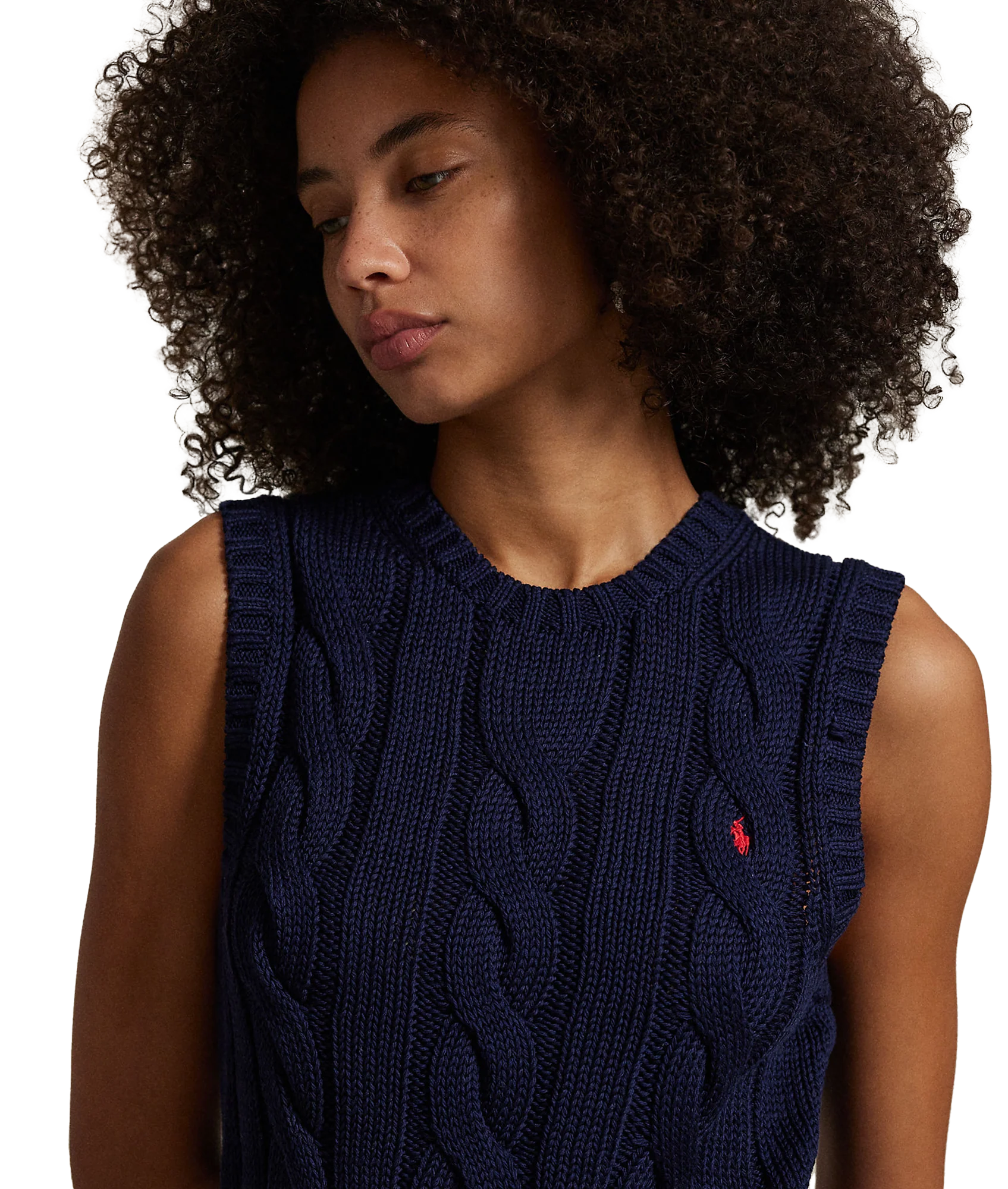 Cable-Knit Cotton Cropped Vest - Navy - Image 5