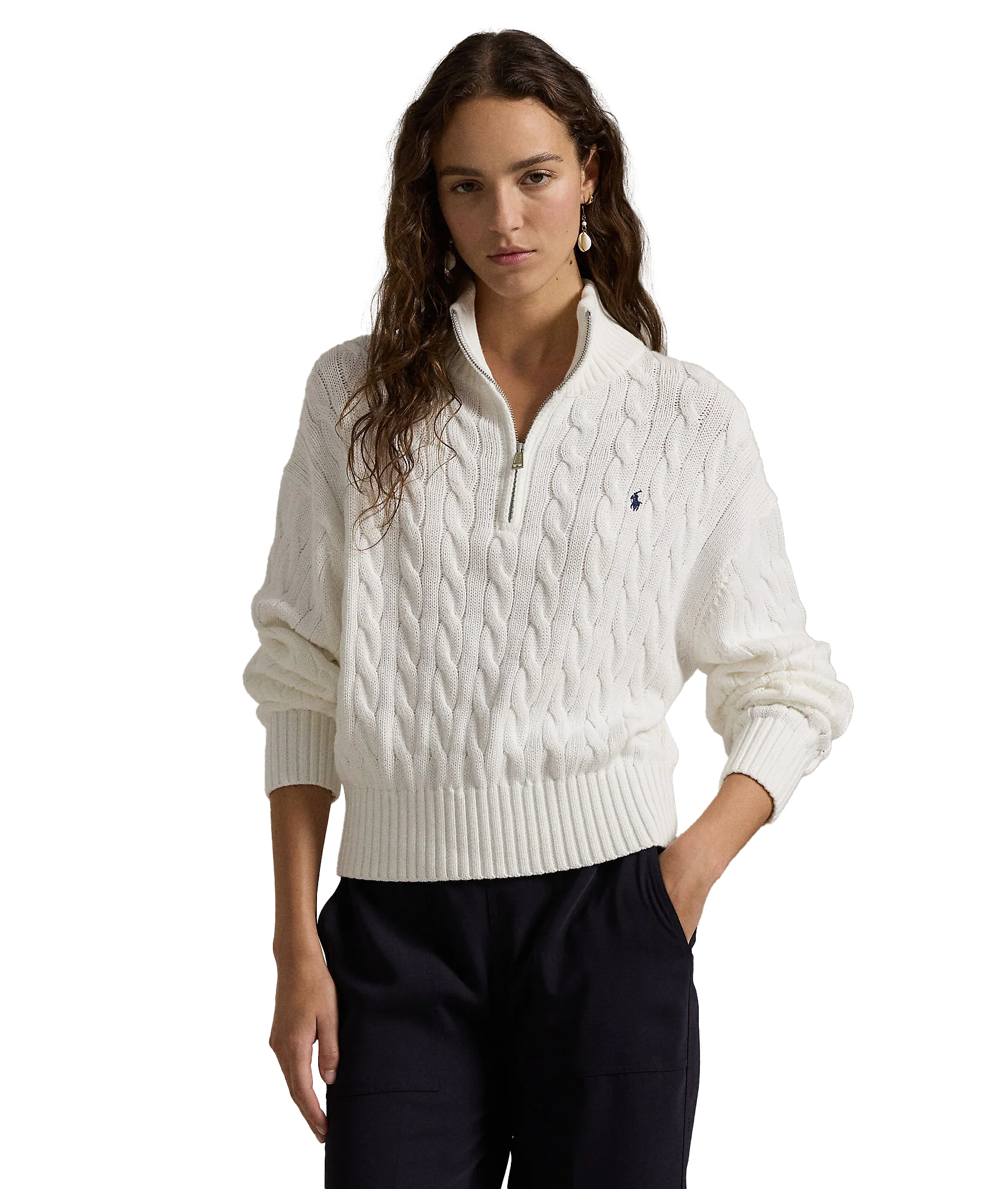 Cable-Knit Cotton Quarter-Zip Sweater - Cream - Image 2