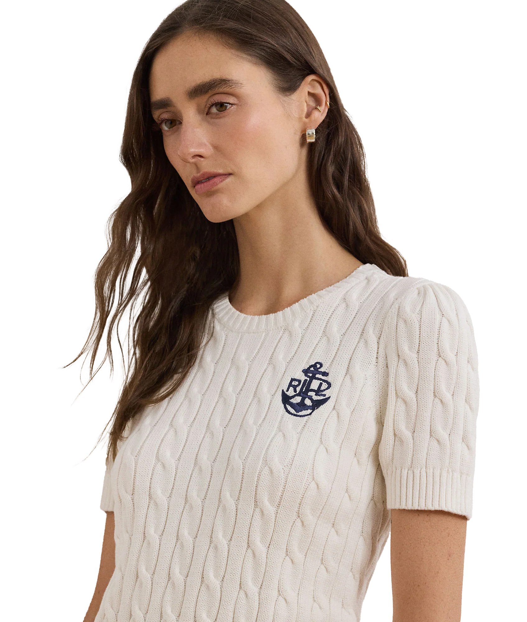 Cable-Knit Cotton Short-Sleeve Sweater - Cream - Image 5