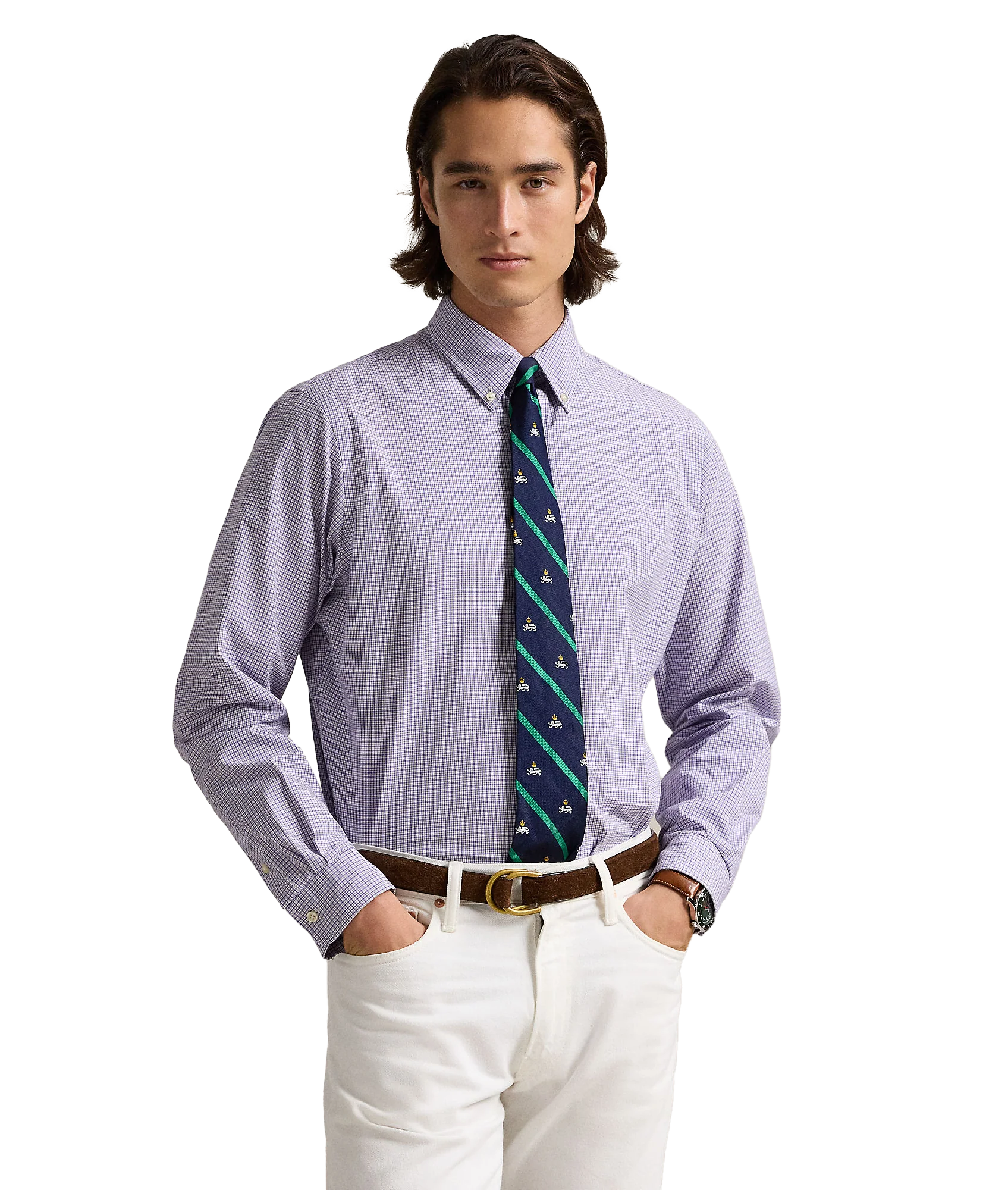 Classic Fit Checked Poplin Shirt - Purple - Image 2