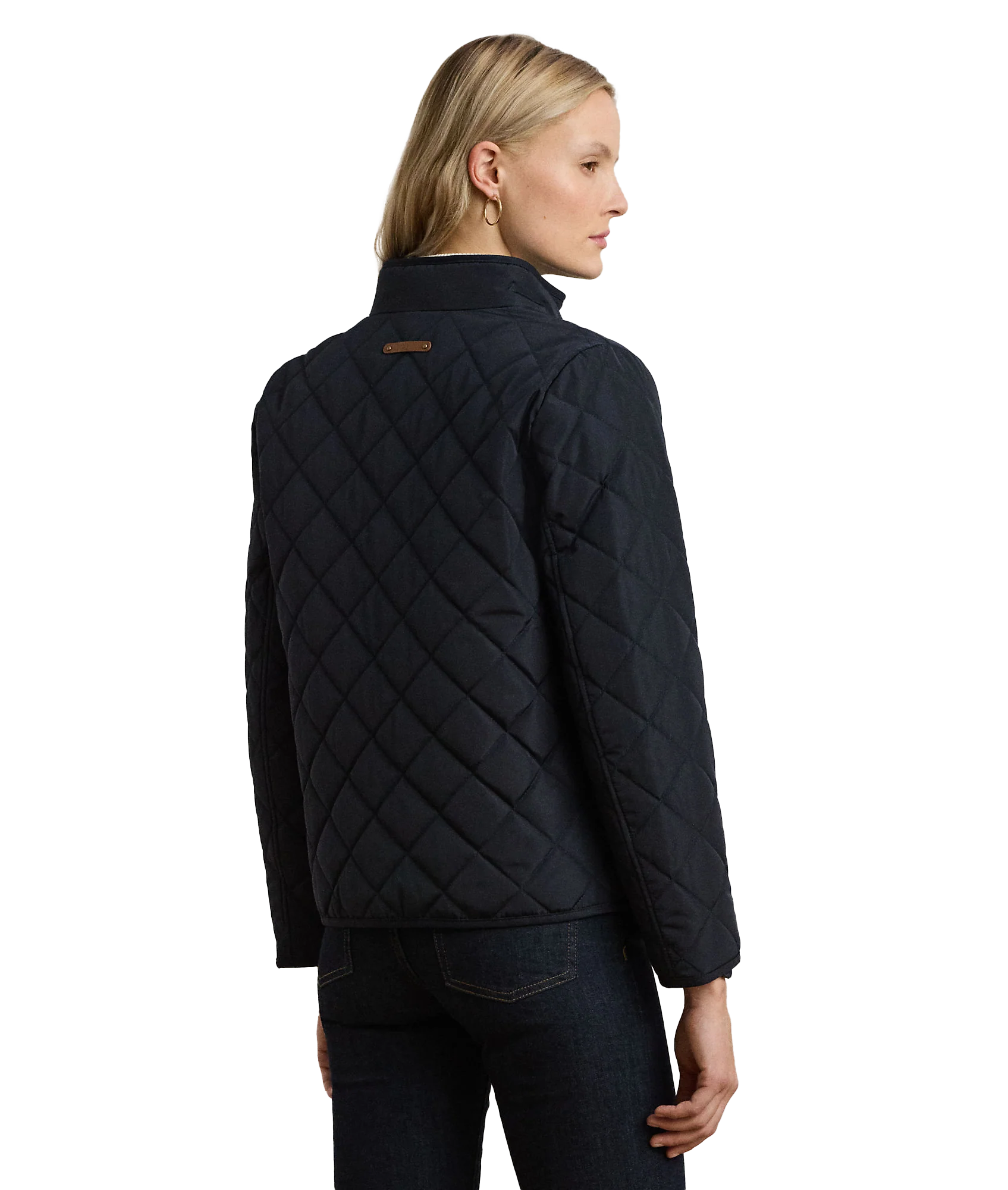 Crest-Patch Quilted Mockneck Jacket - Navy - Image 4