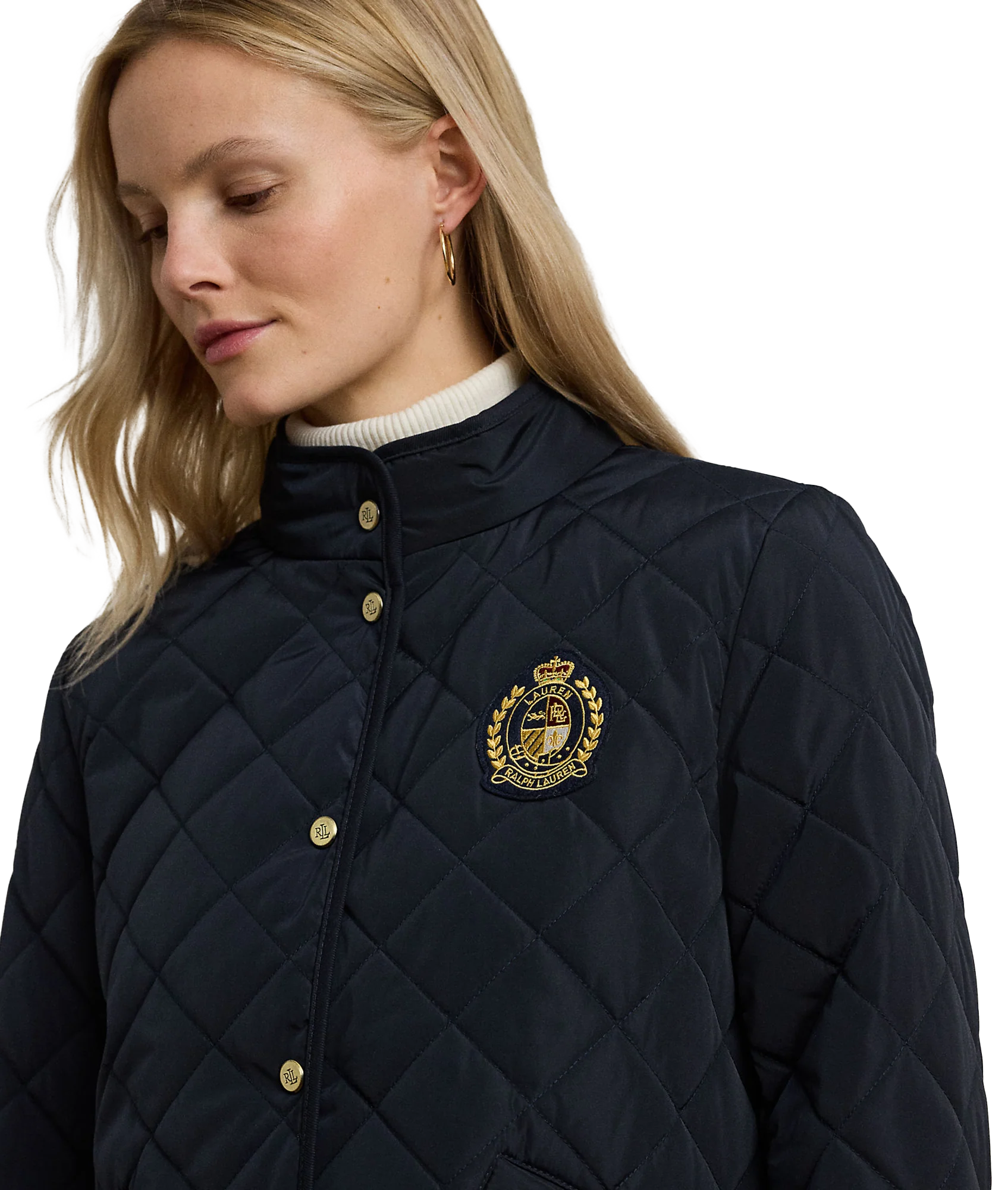 Crest-Patch Quilted Mockneck Jacket - Navy - Image 5