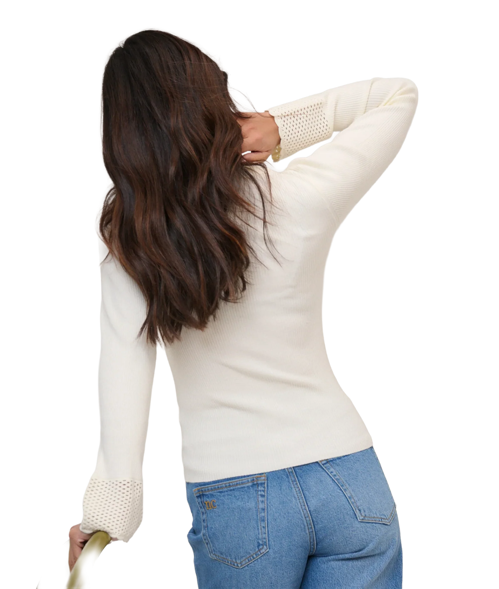 Crochet Cuff Fg Top - White - Image 5