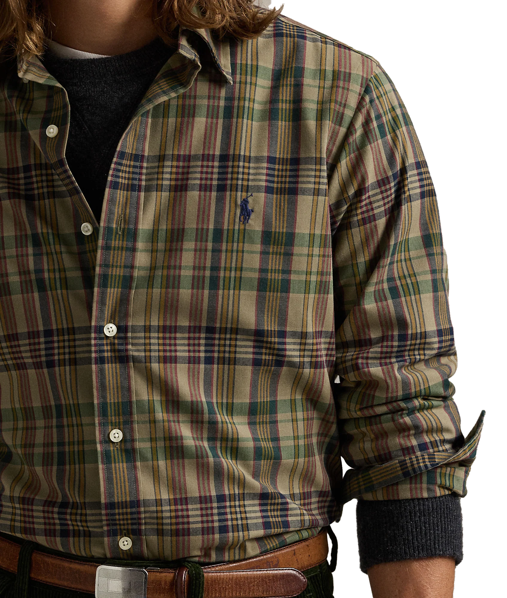 Custom Fit Plaid Performance Shirt - Brown - Image 5
