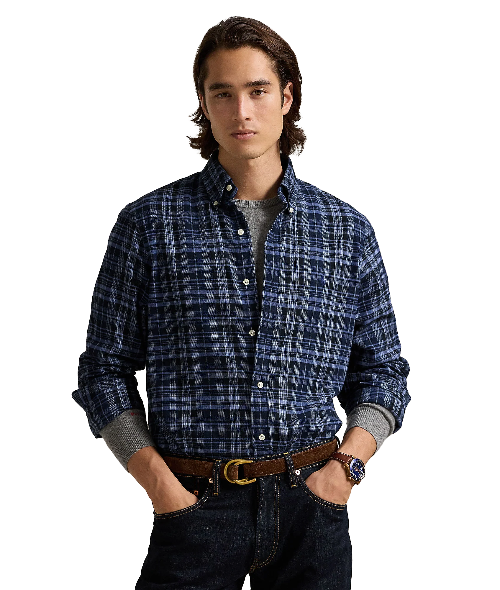 Custom Fit Plaid Performance Twill Shirt - Blue - Image 2