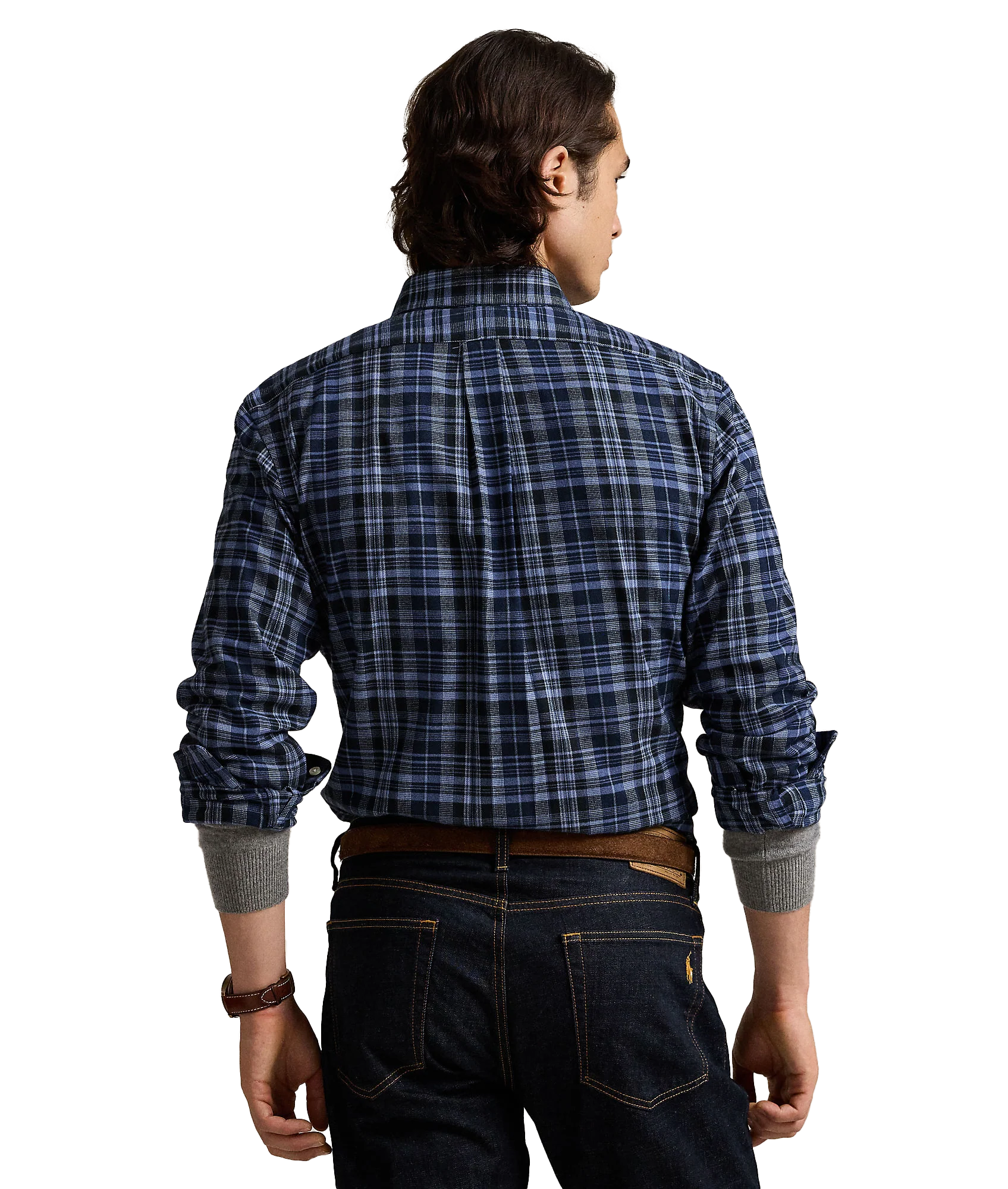 Custom Fit Plaid Performance Twill Shirt - Blue - Image 4