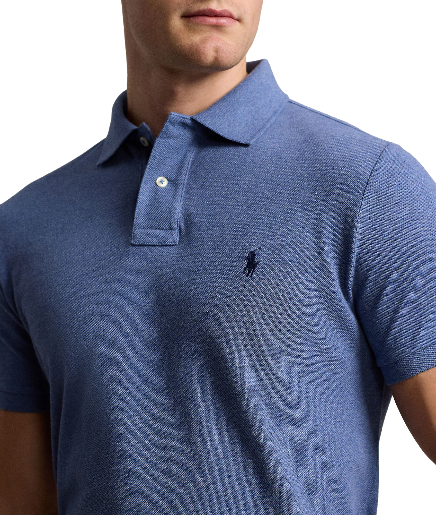 Custom Slim Fit Mesh Polo Shirt - Blue - Image 5