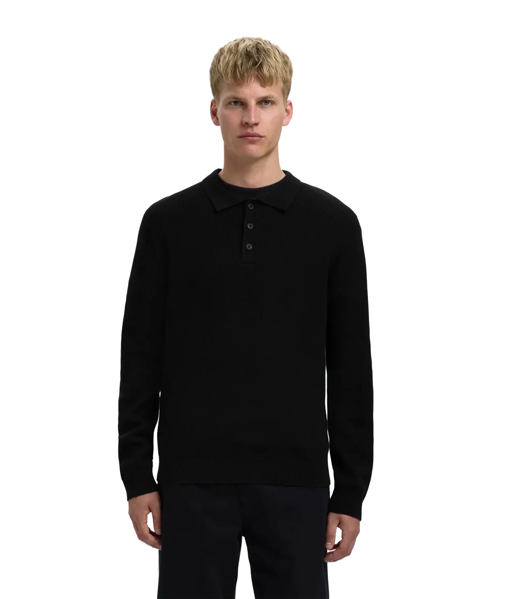 Dane Ls Knit Structure Polo Neck - Black - Image 2