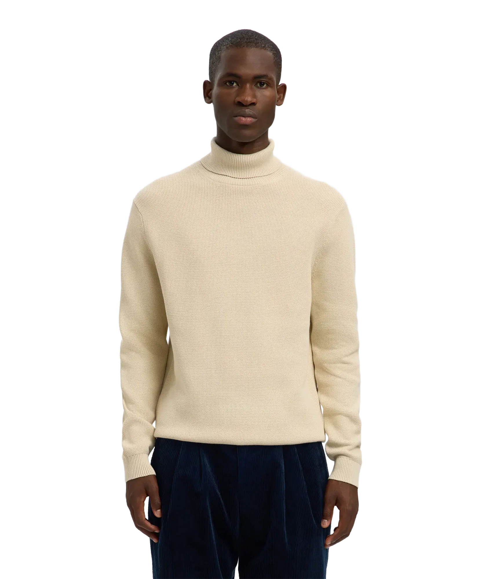Dane Ls Knit Structure Roll Neck - Oatmeal - Image 2