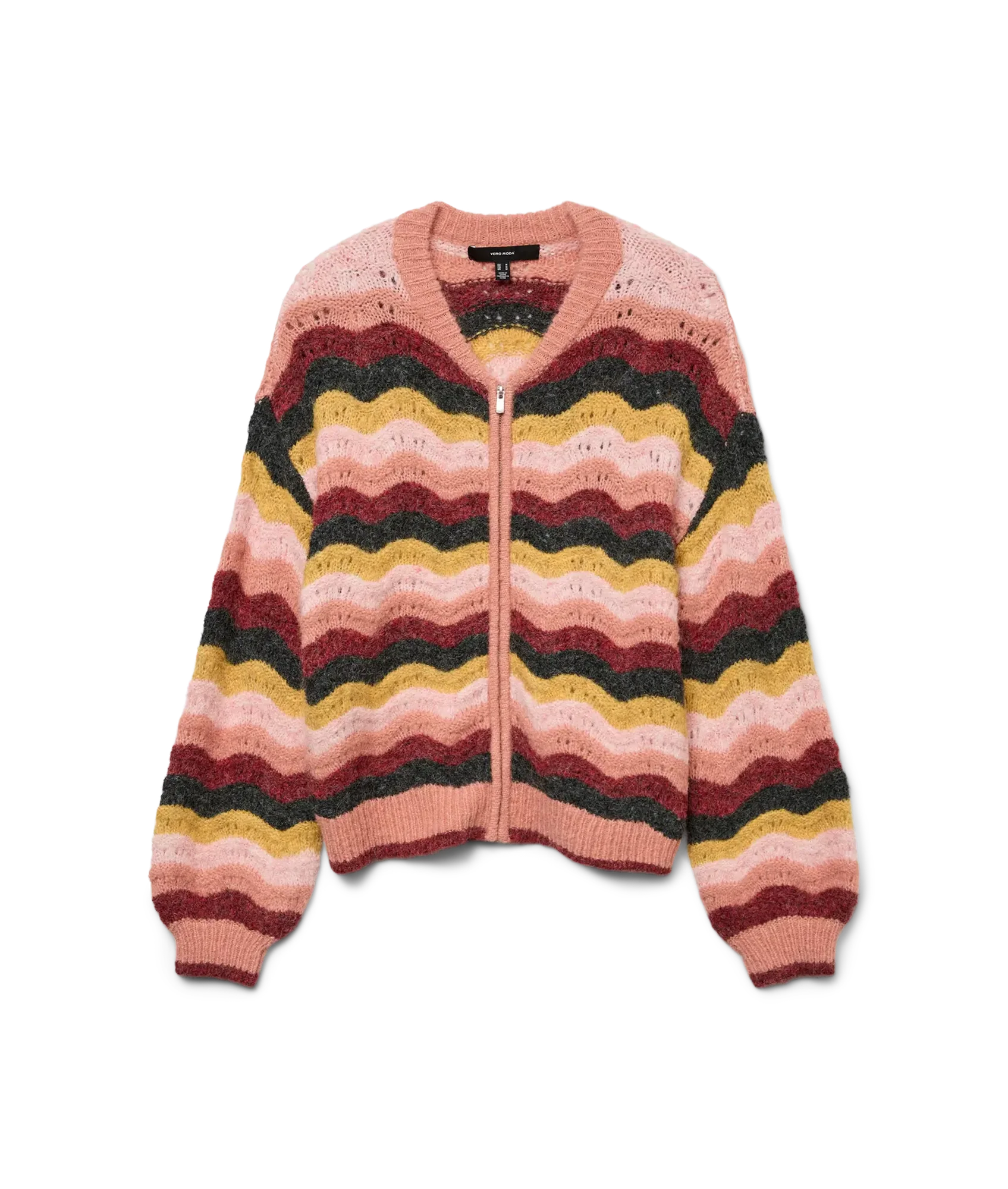 Doja Ls O-Neck Zip Cardigan Boo - Rose Elegance/Multi