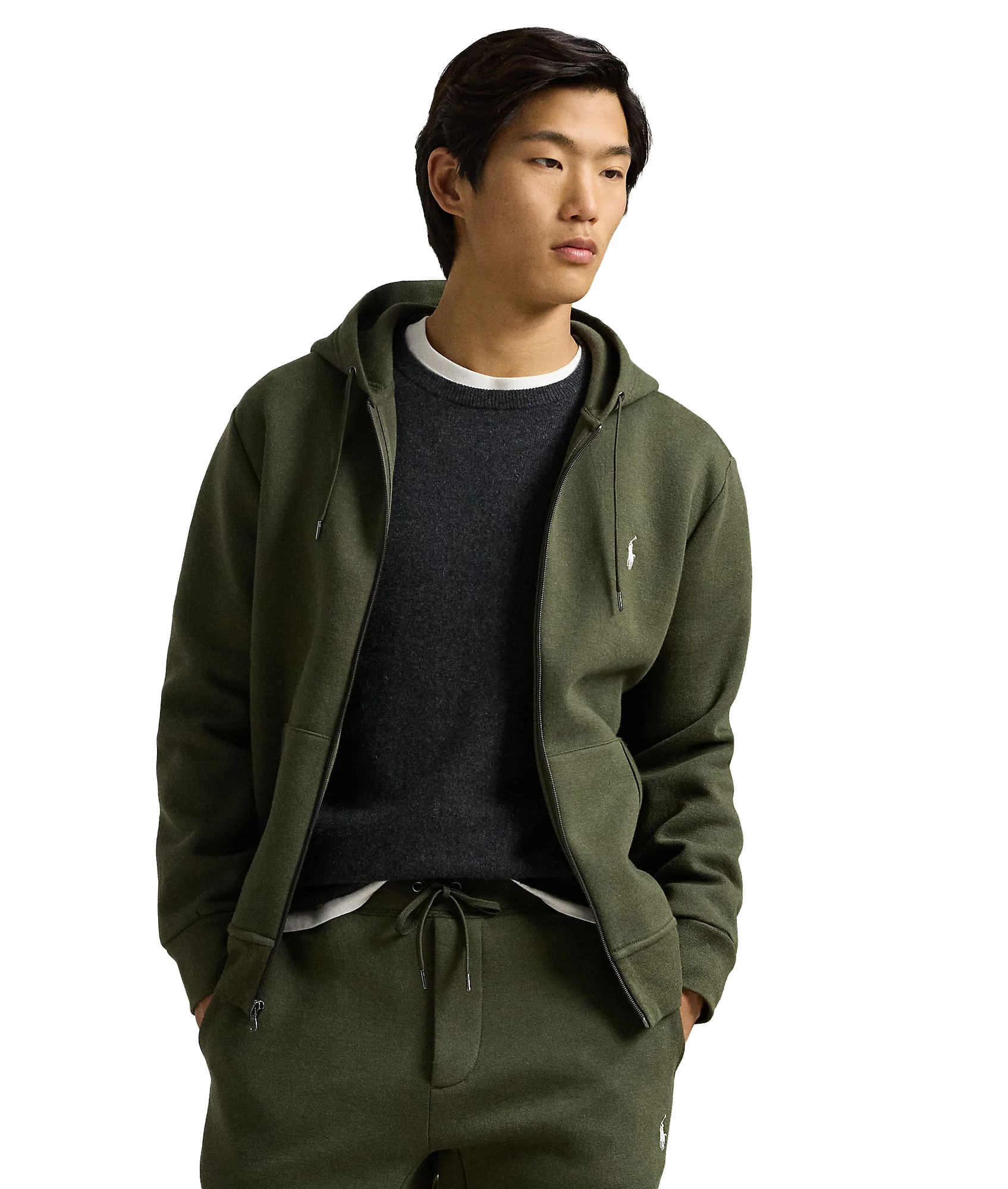 Double-Knit Full-Zip Hoodie - Green - Image 2