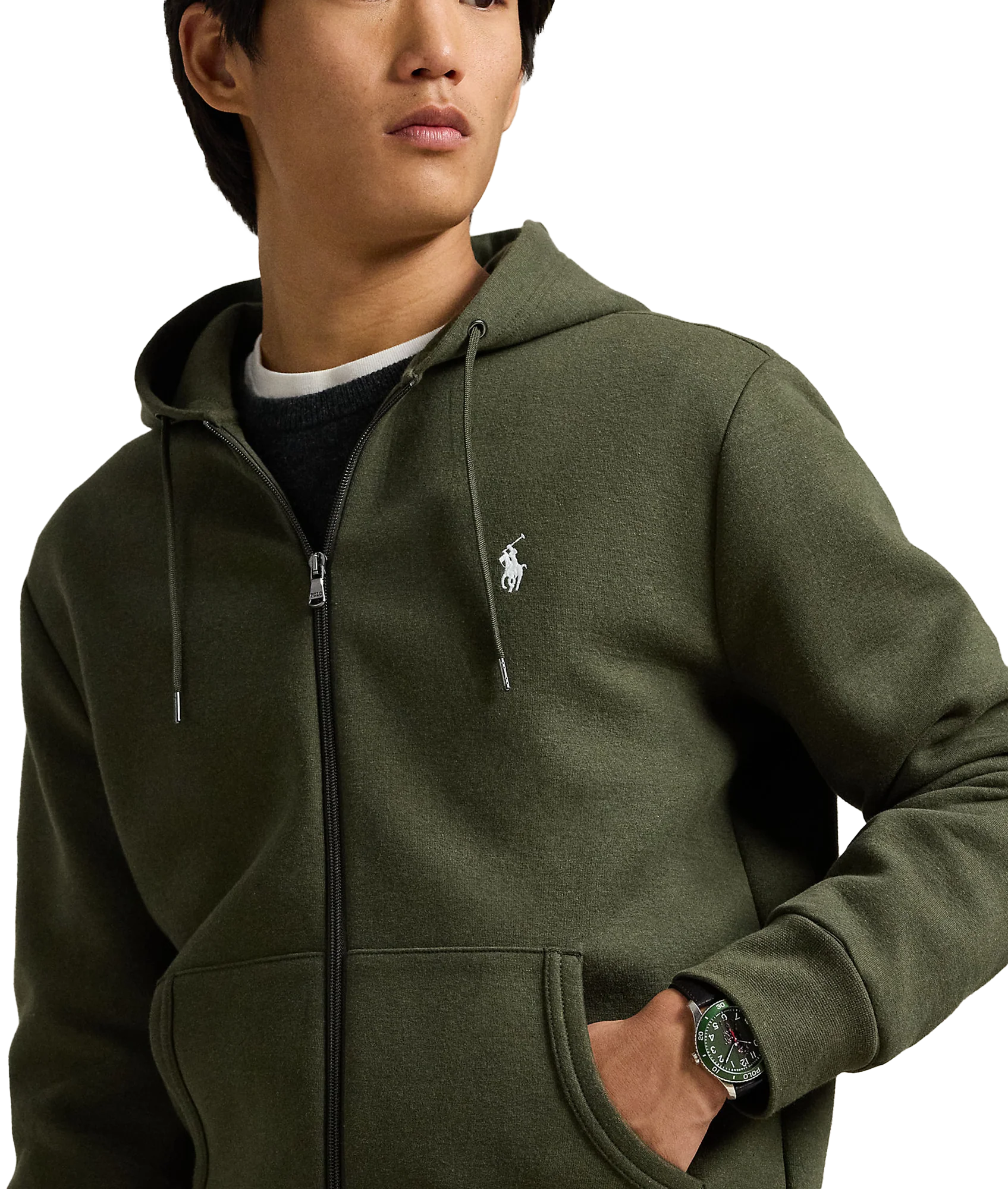 Double-Knit Full-Zip Hoodie - Green - Image 5
