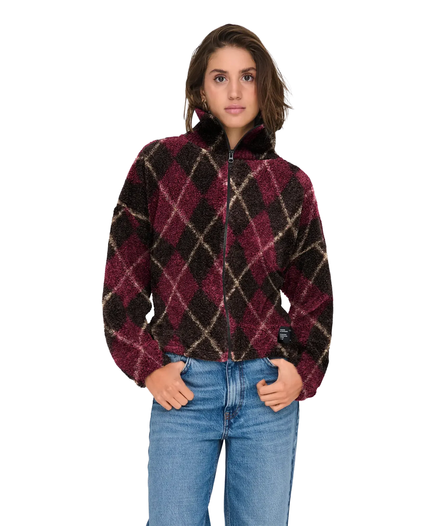 Eline Life L/S Zip Teddy Swt - Black Coffee Nomad/Cabernet - Image 3