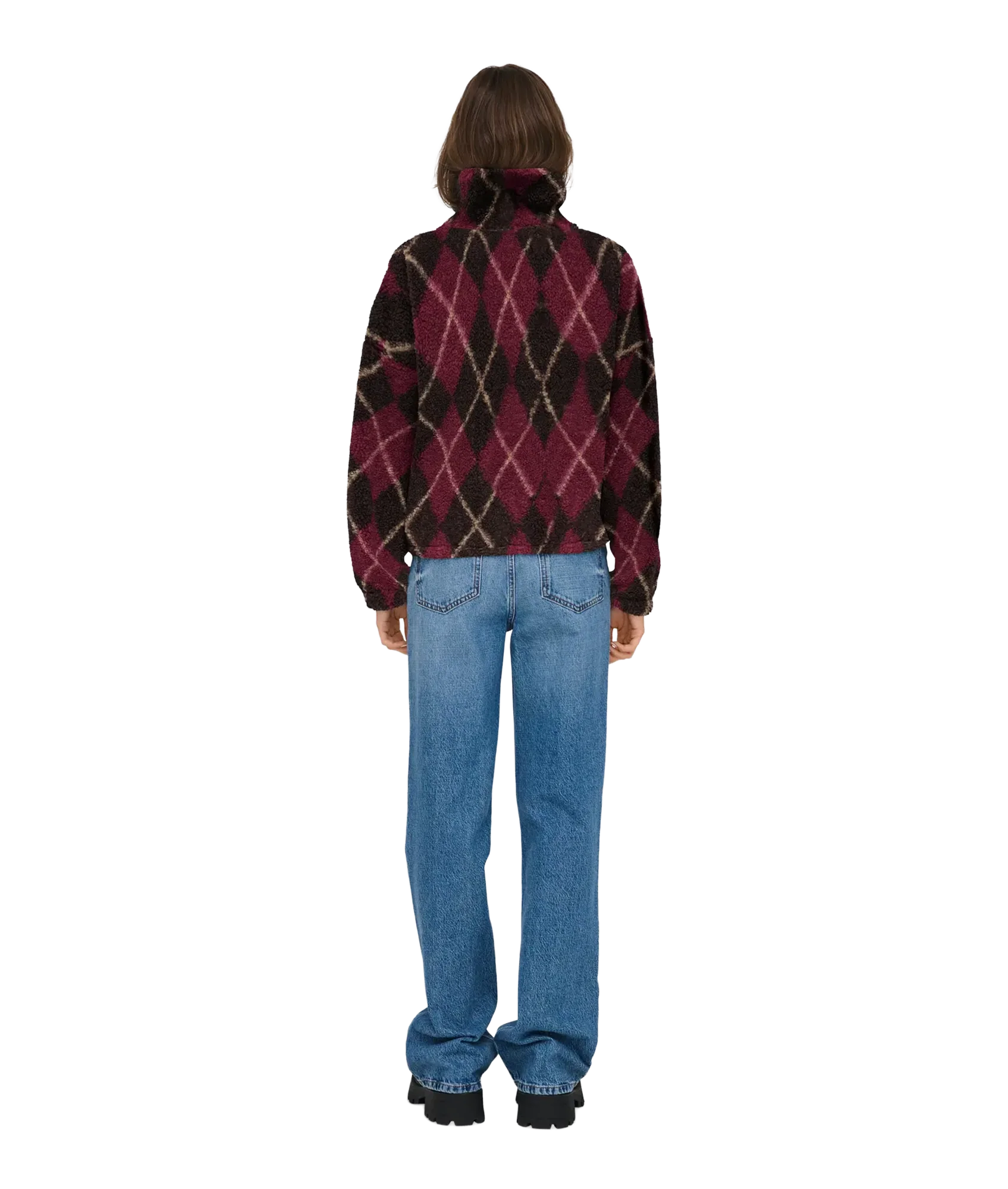 Eline Life L/S Zip Teddy Swt - Black Coffee Nomad/Cabernet - Image 4