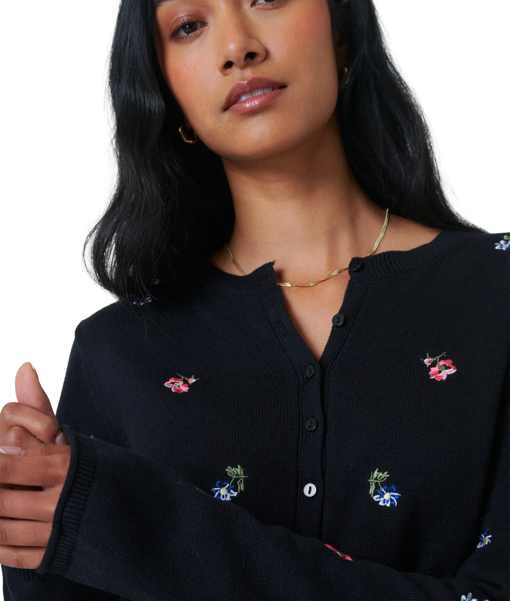 Embroidered Ditsy Cardigan - Black - Image 5