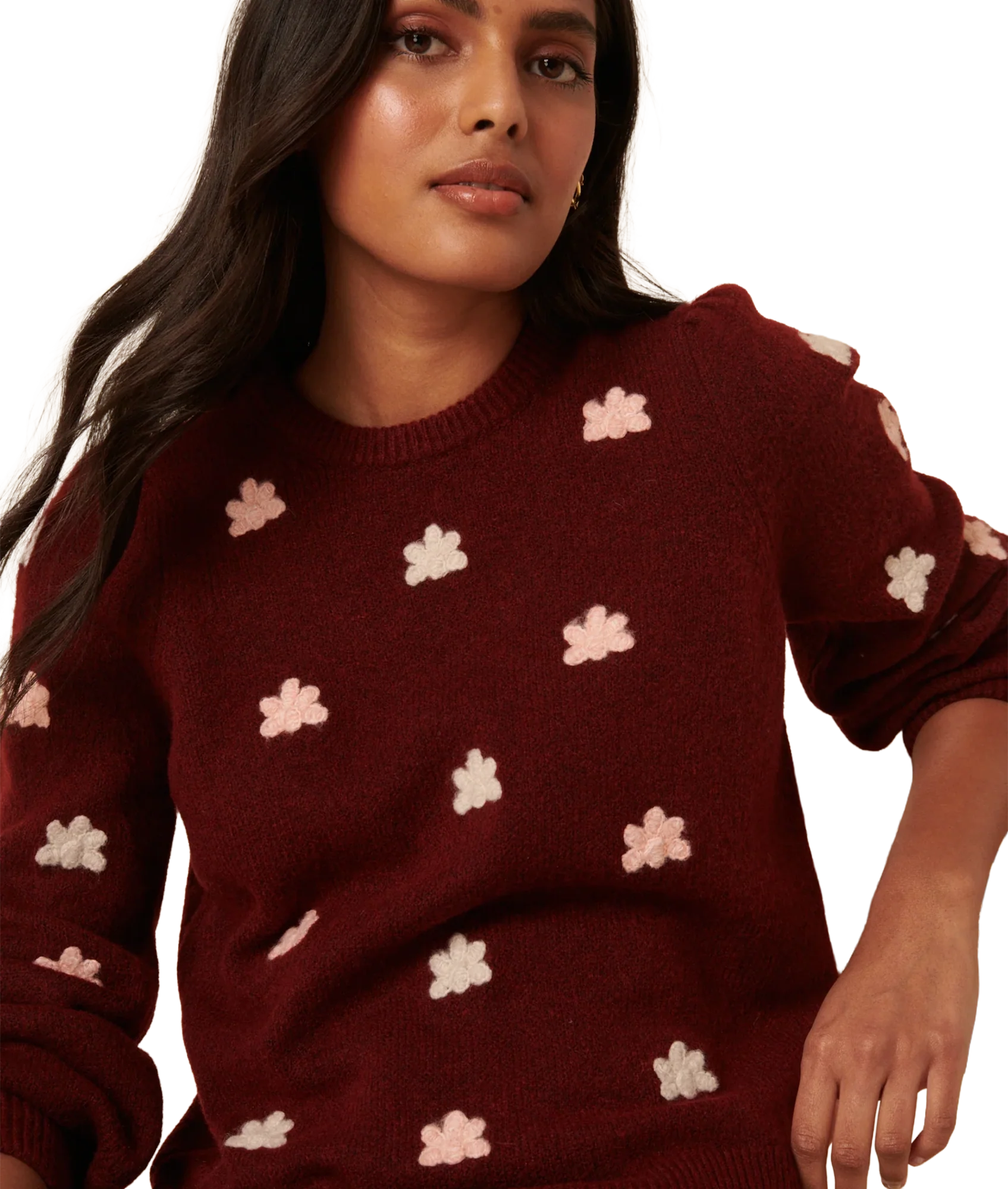 Embroidered Yolk Jumper Relaxed Fit - Red - Image 2