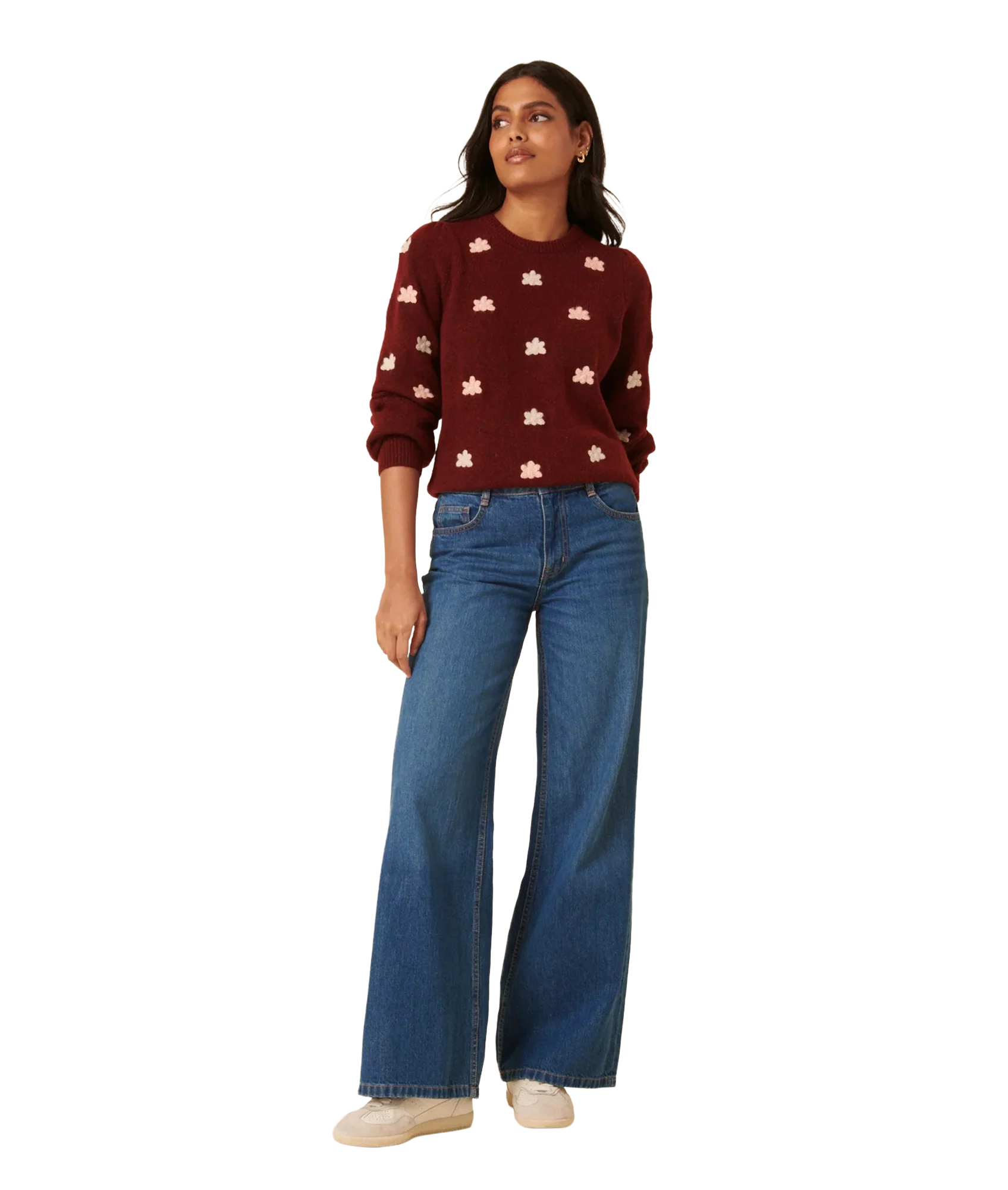 Embroidered Yolk Jumper Relaxed Fit - Red - Image 3