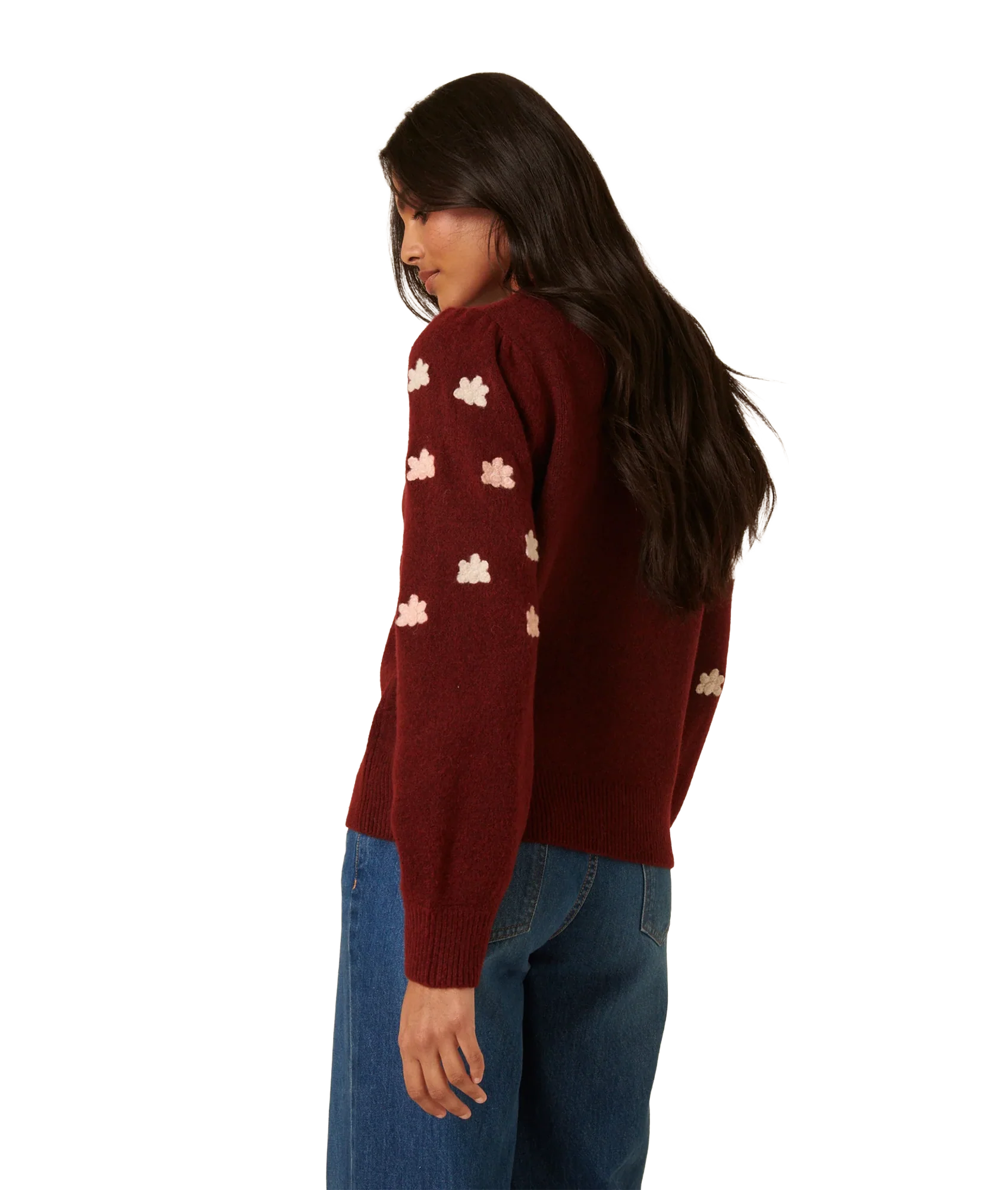 Embroidered Yolk Jumper Relaxed Fit - Red - Image 5