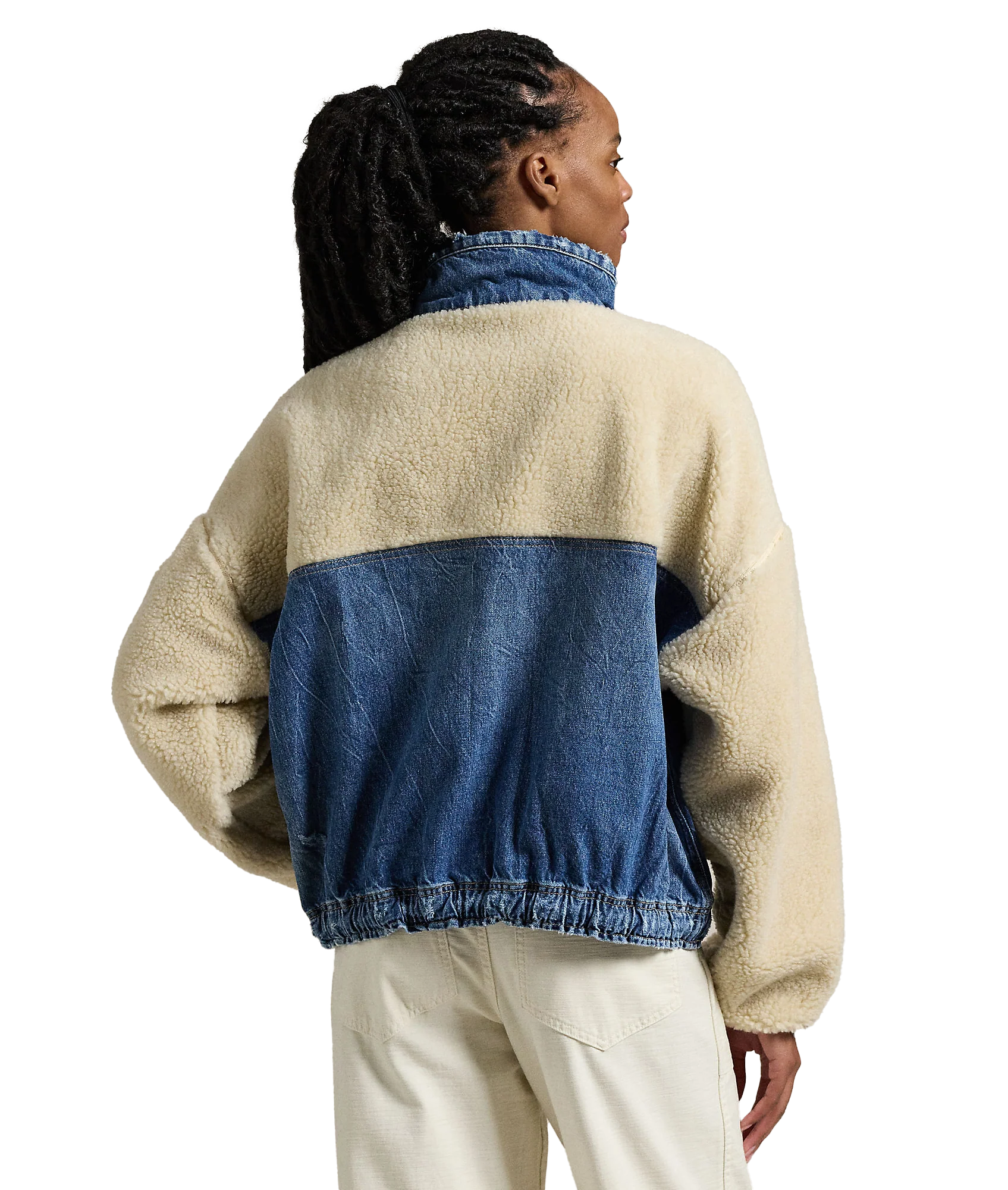 Fleece-Denim Mockneck Pullover - Multi - Image 4