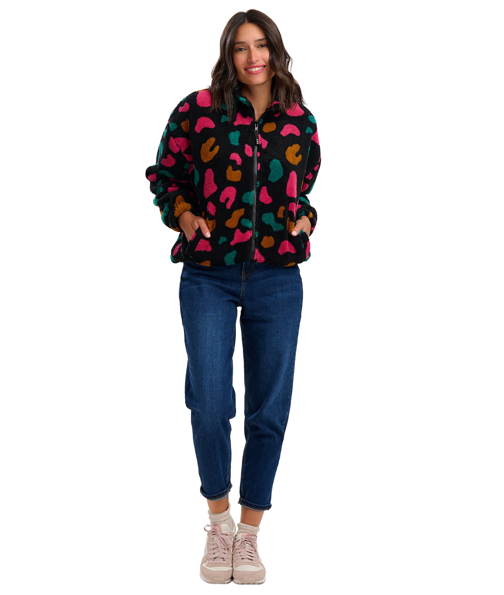 Hartley Zip Up Fleece - Black/Colourful Shapes - Image 2