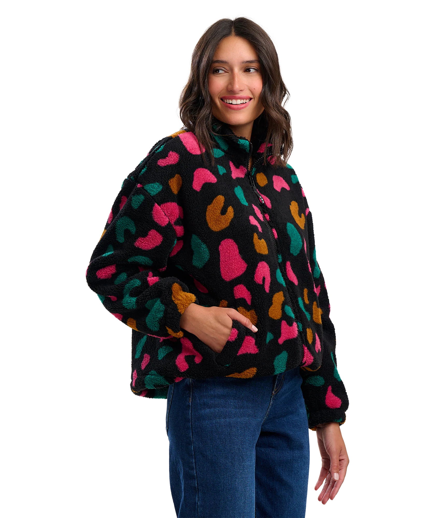 Hartley Zip Up Fleece - Black/Colourful Shapes - Image 3