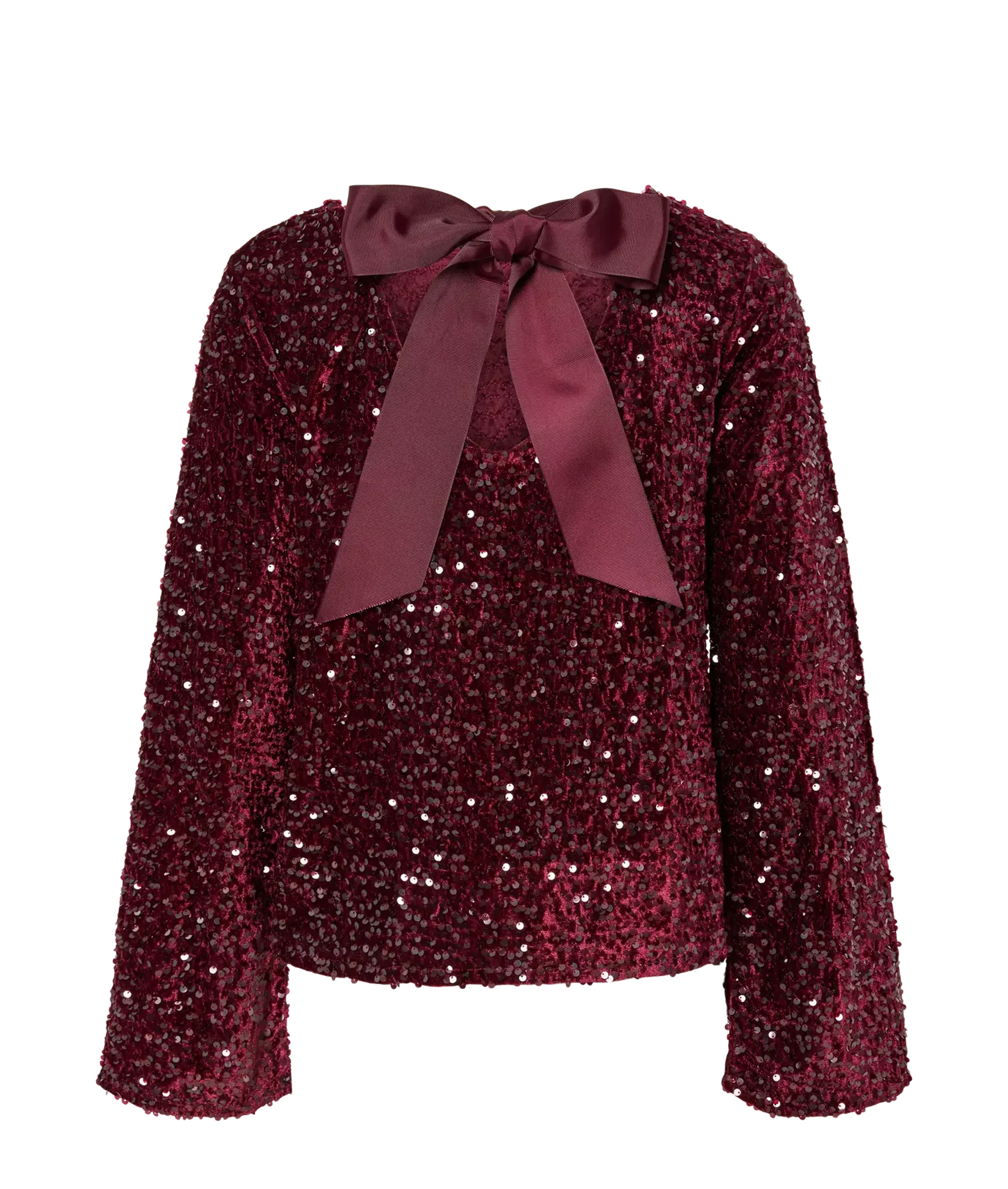 Kam Ls Deep Back Bow Top Jrs Bc - Tawny Port Tawney Port Sequins - Image 2