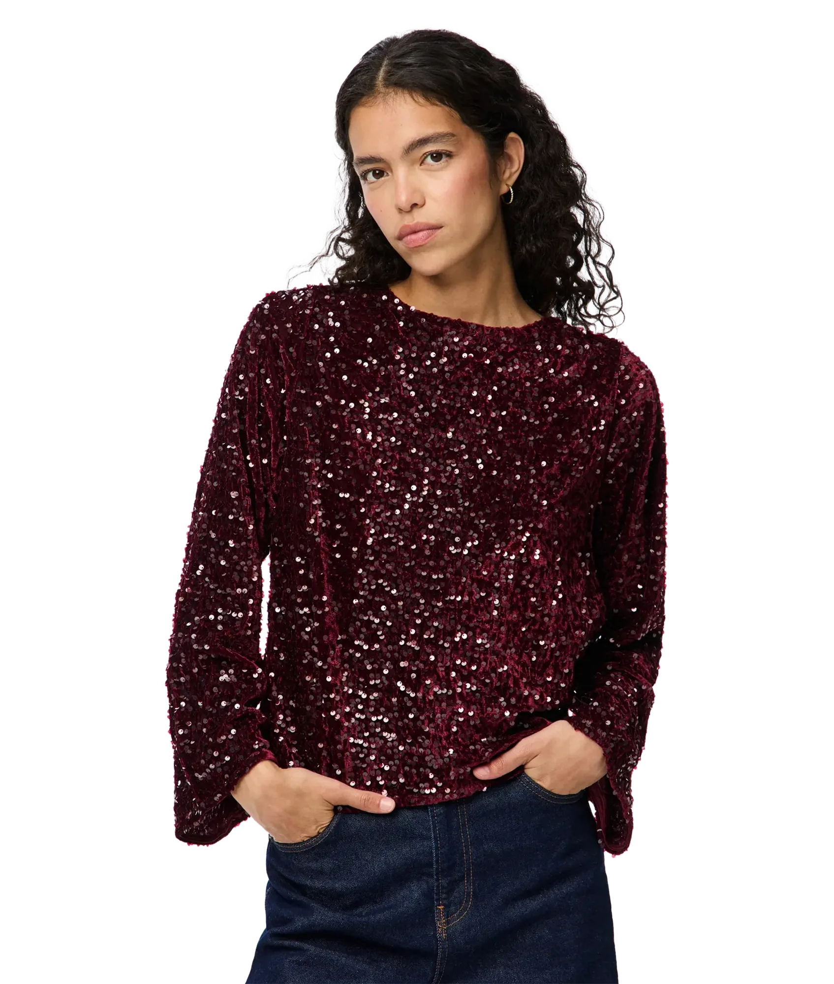 Kam Ls Deep Back Bow Top Jrs Bc - Tawny Port Tawney Port Sequins - Image 3