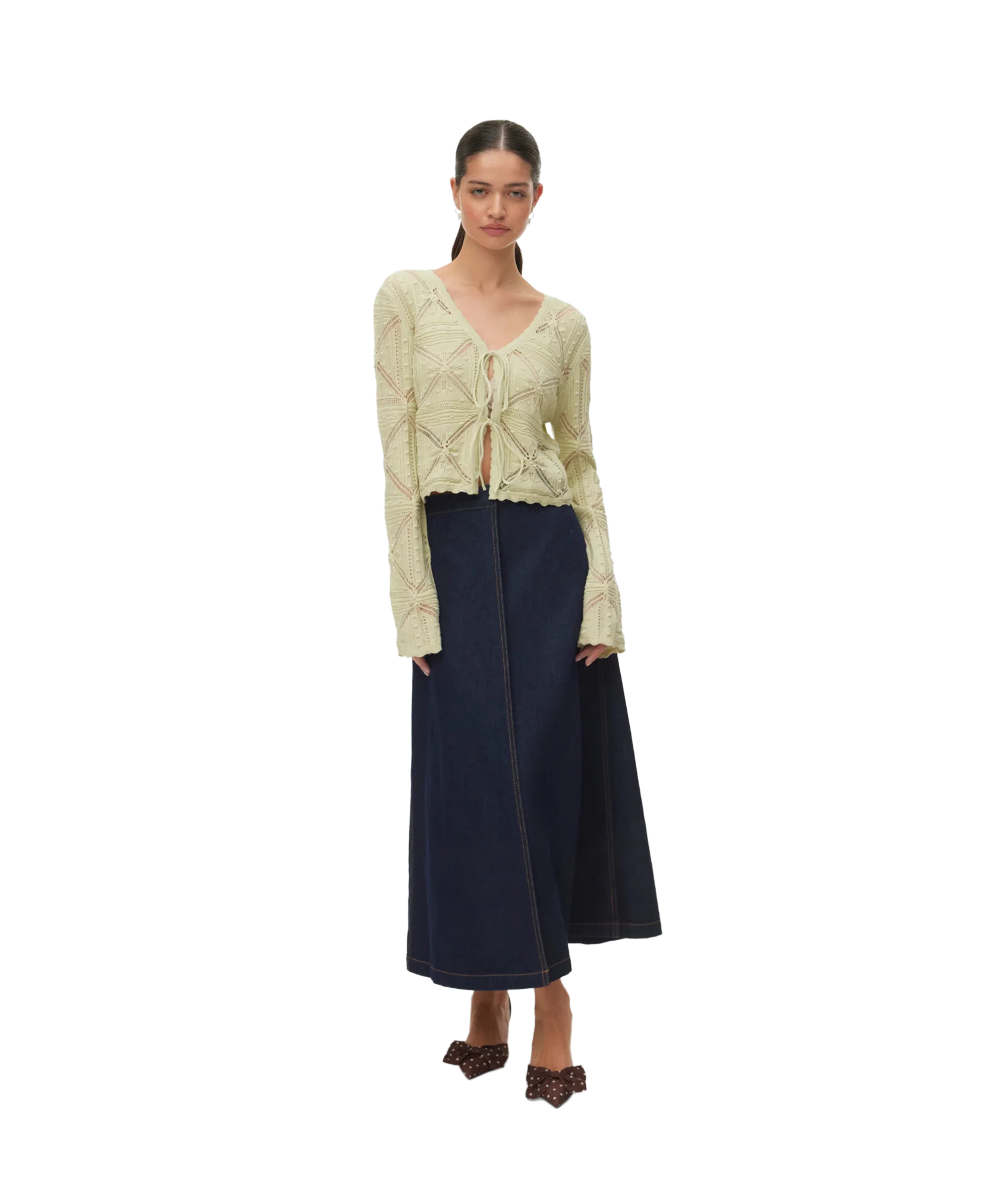 Lola Ls V-Neck Bow Cardigan - Green - Image 3