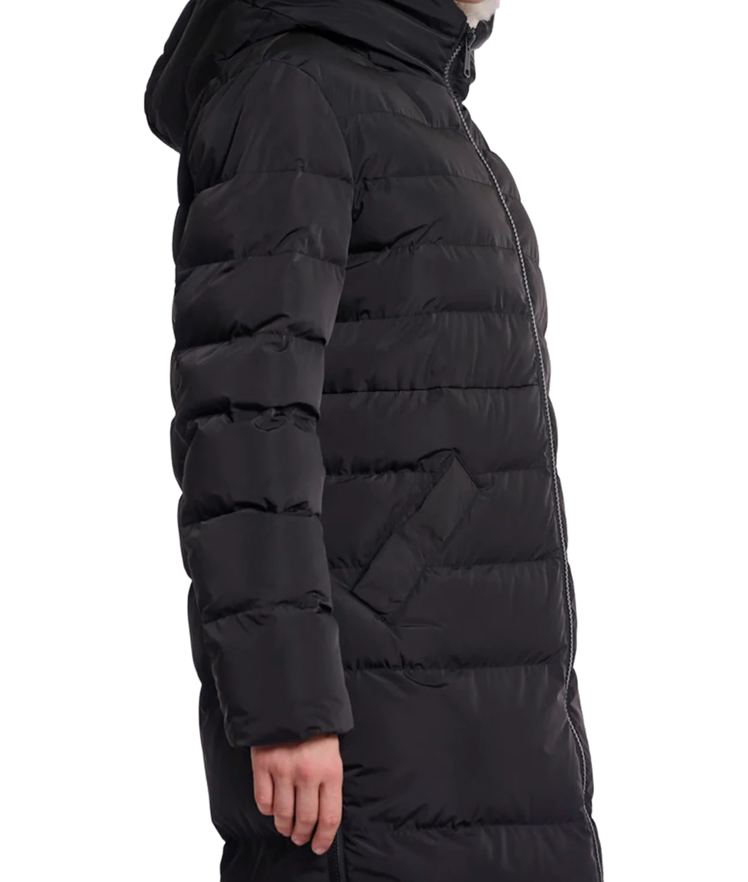 Long Padded Hooded Coat With Faux Fur - Black Stone - Image 4