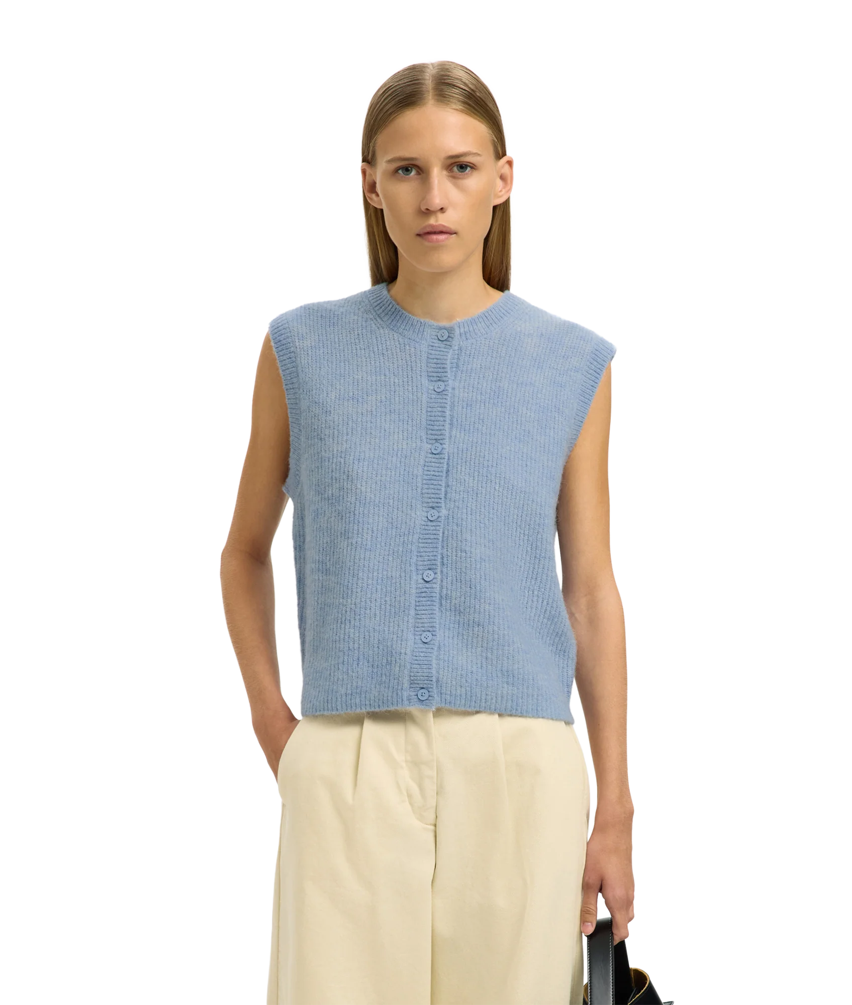 Lulu Sl Button O-Neck Vest - Blue - Image 2