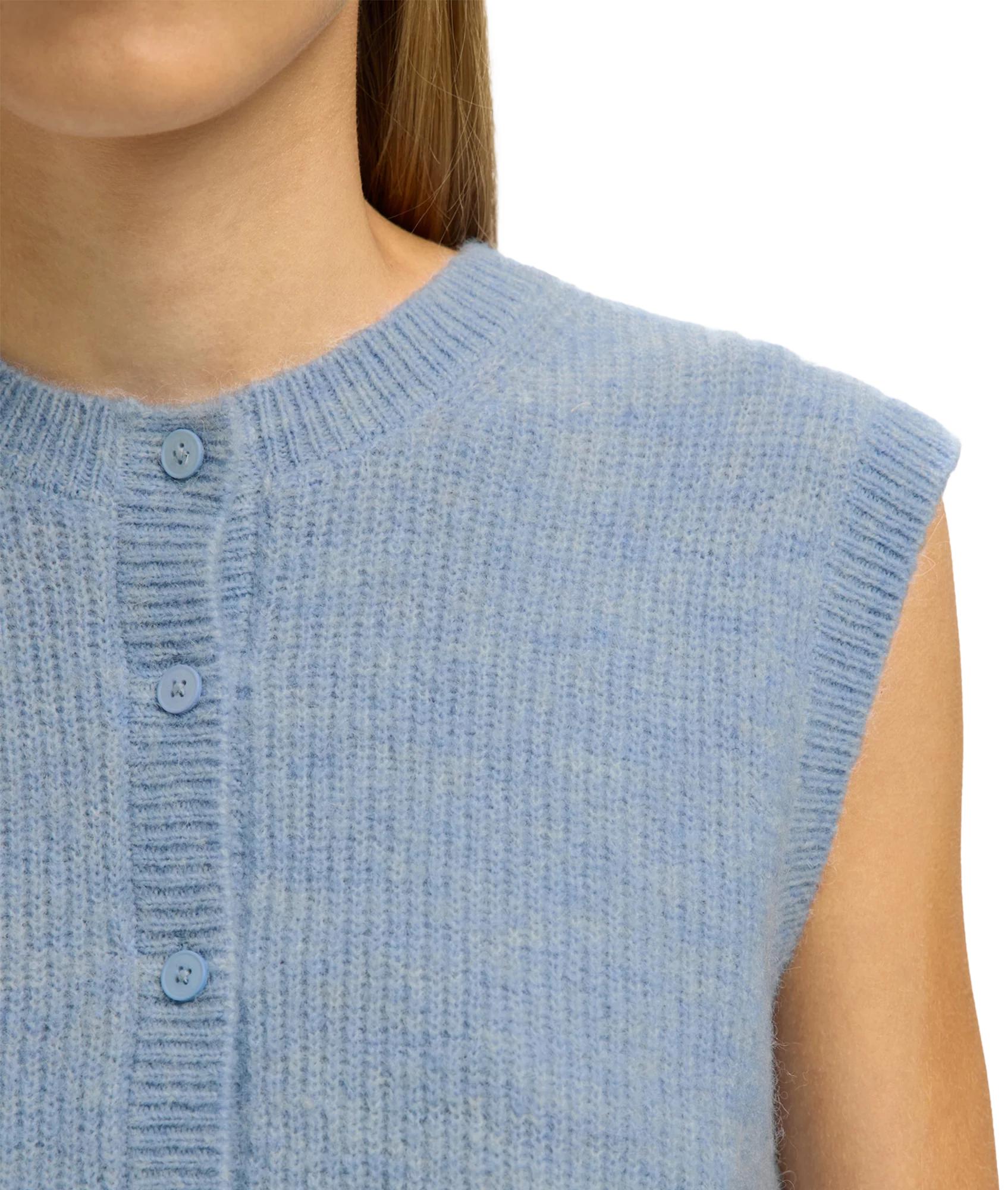 Lulu Sl Button O-Neck Vest - Blue - Image 4