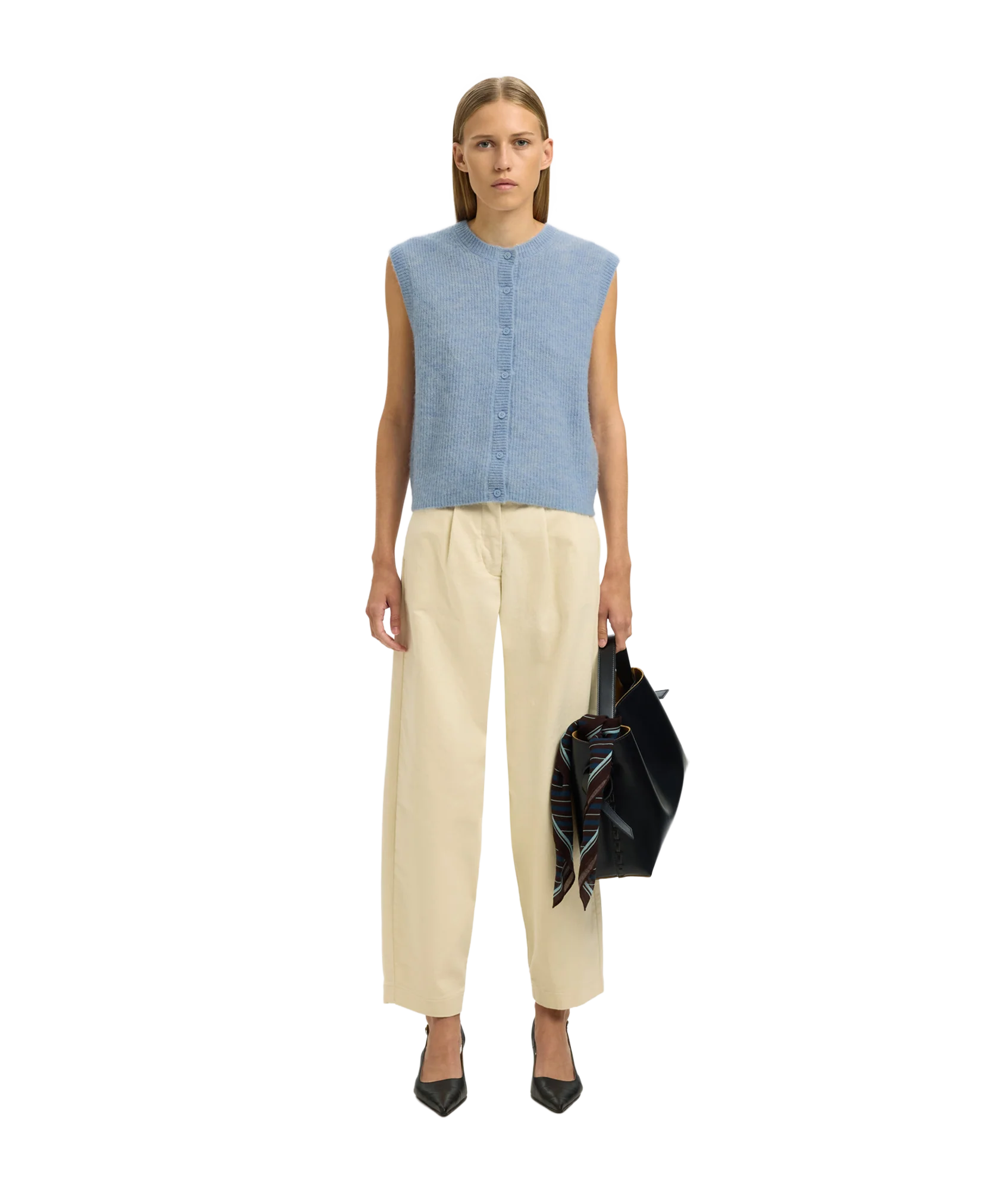 Lulu Sl Button O-Neck Vest - Blue - Image 5