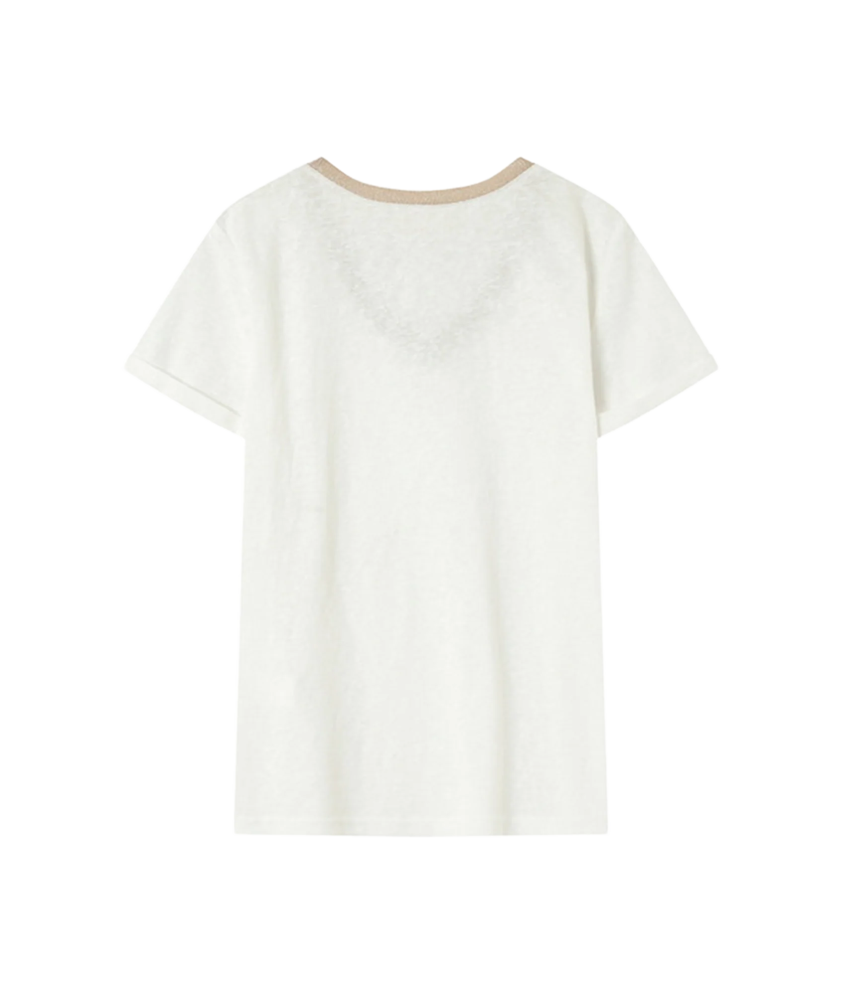 Lurex Trim V Neck Tee - Ecru - Image 2