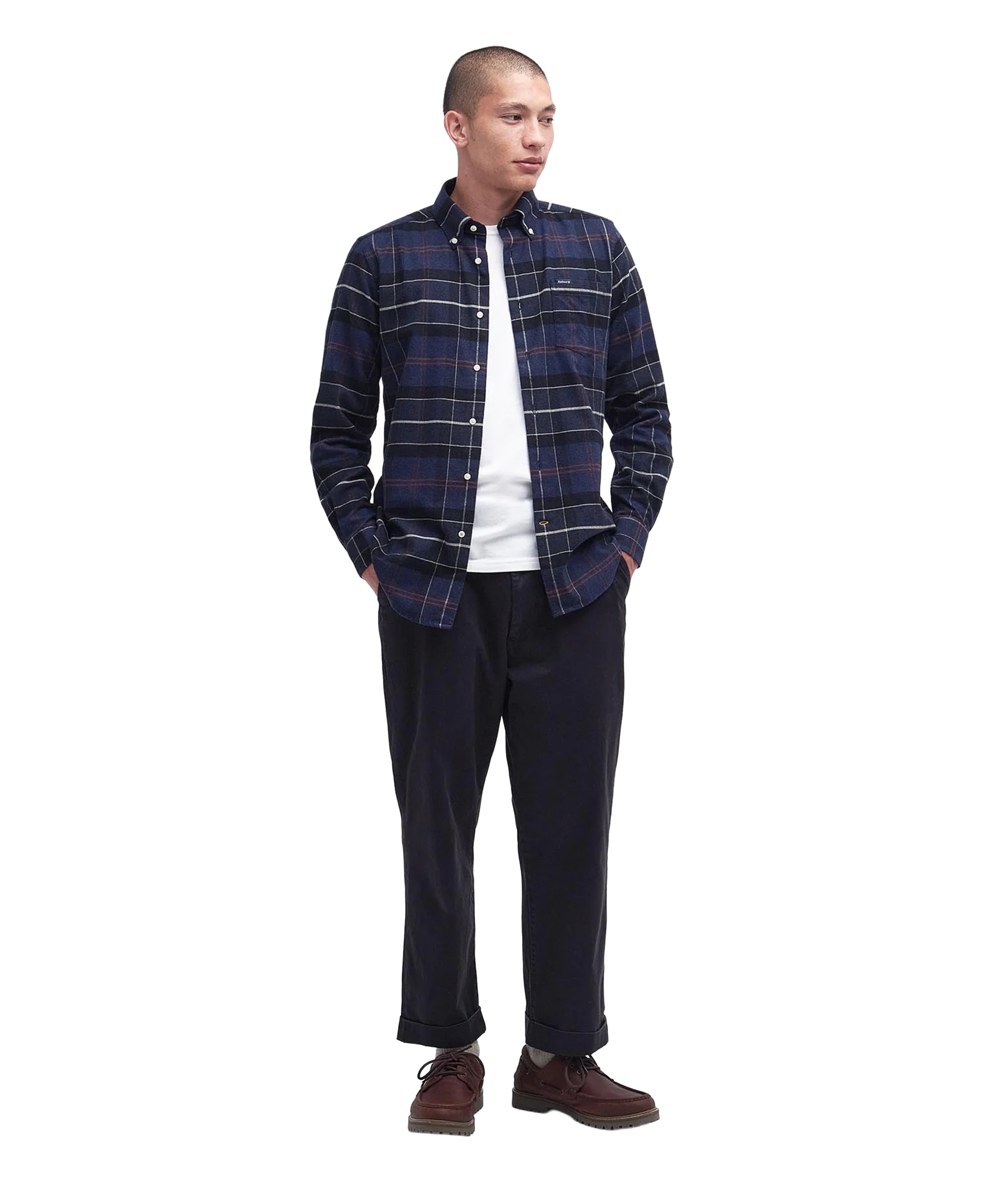 Lutsleigh Tailored Tartan Cord Shirt - Navy Marl - Image 2