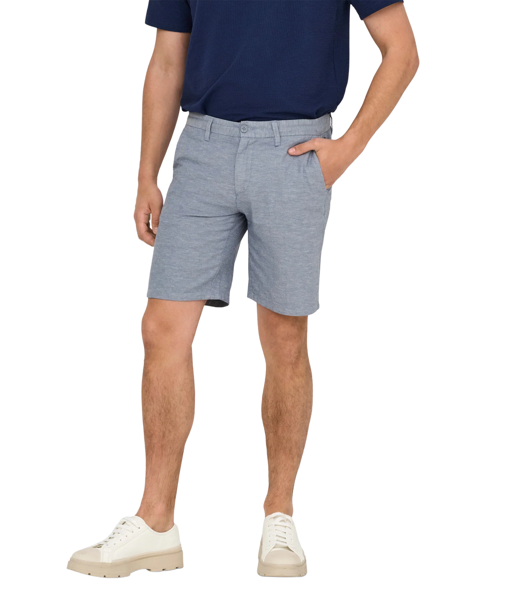 Mark 0011 Cotton Linen Shorts - Blue - Image 4