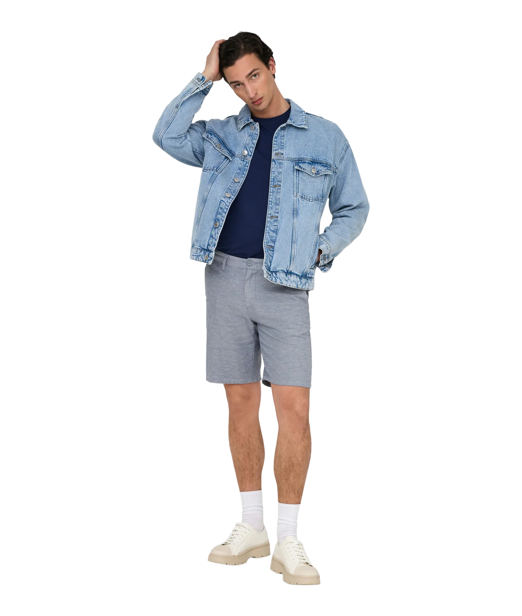 Mark 0011 Cotton Linen Shorts - Blue - Image 6