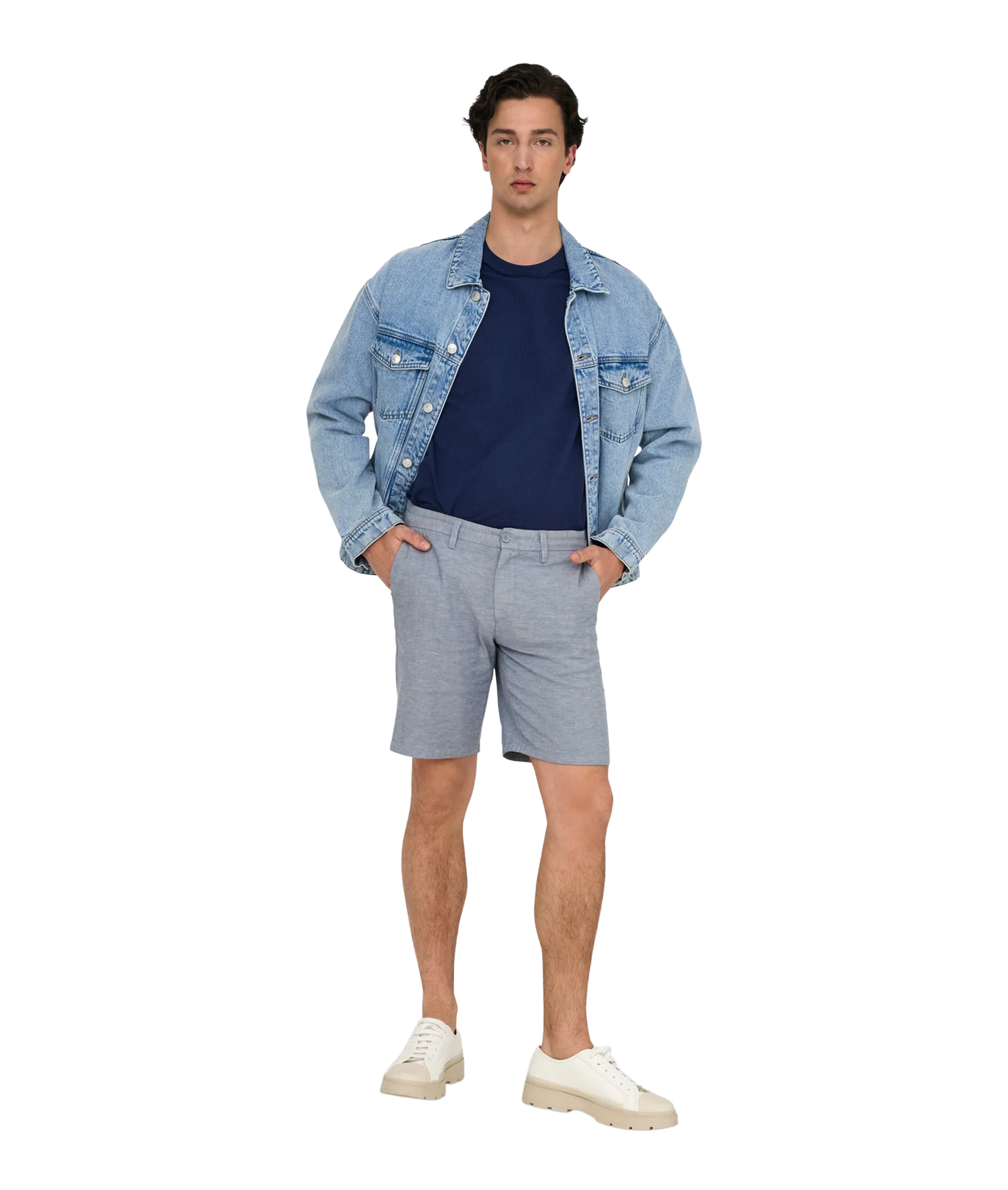 Mark 0011 Cotton Linen Shorts - Blue - Image 7