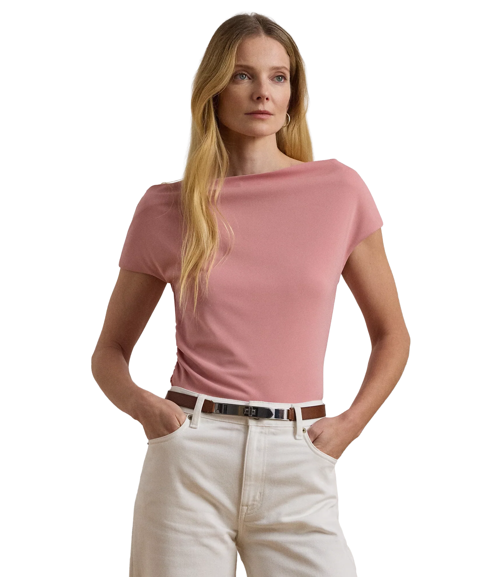 Jersey Asymmetrical Off-the-Shoulder Top - Rose Mauve - Image 2