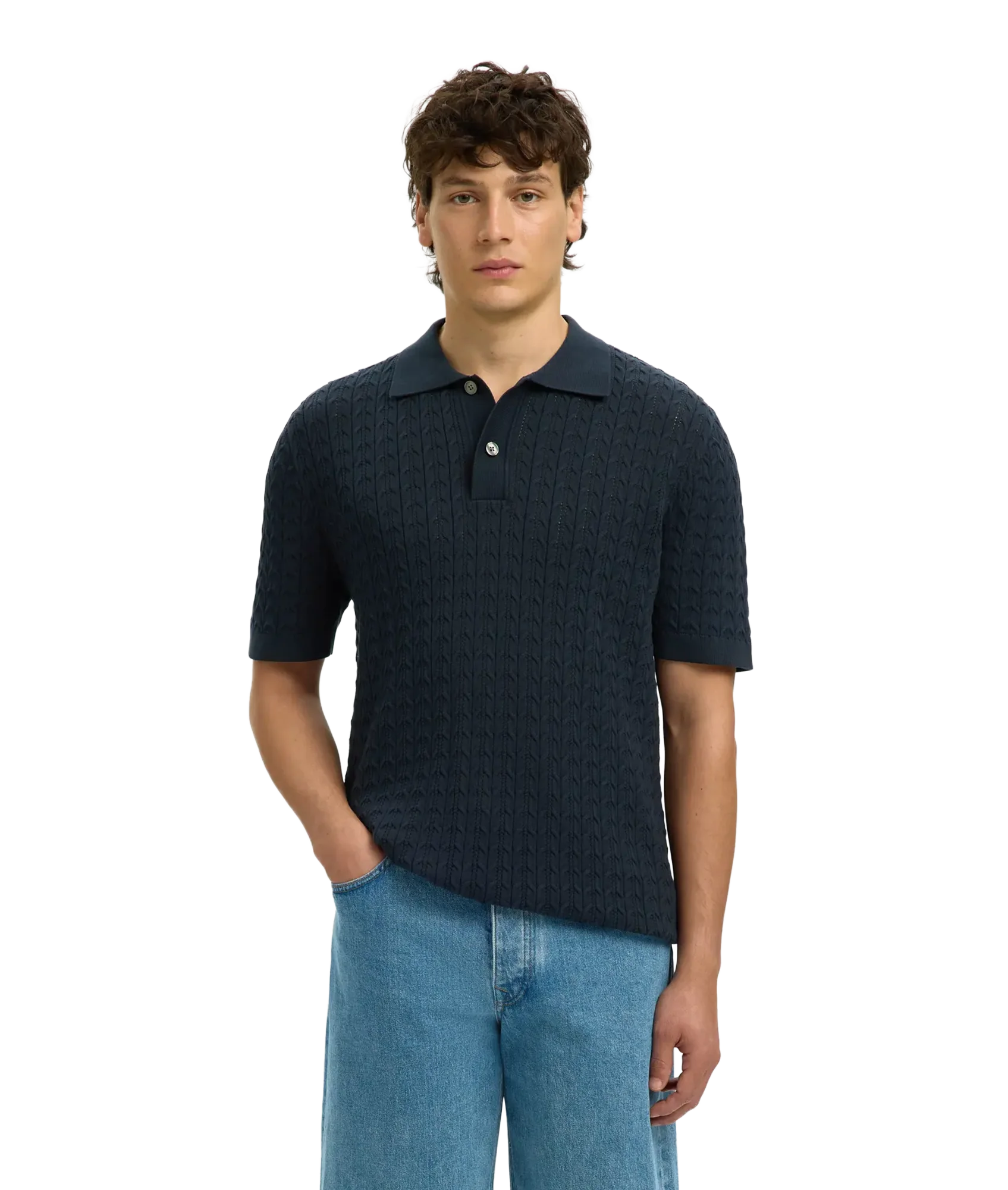 Mattis Ss Knit New Cable Polo - Blue - Image 2