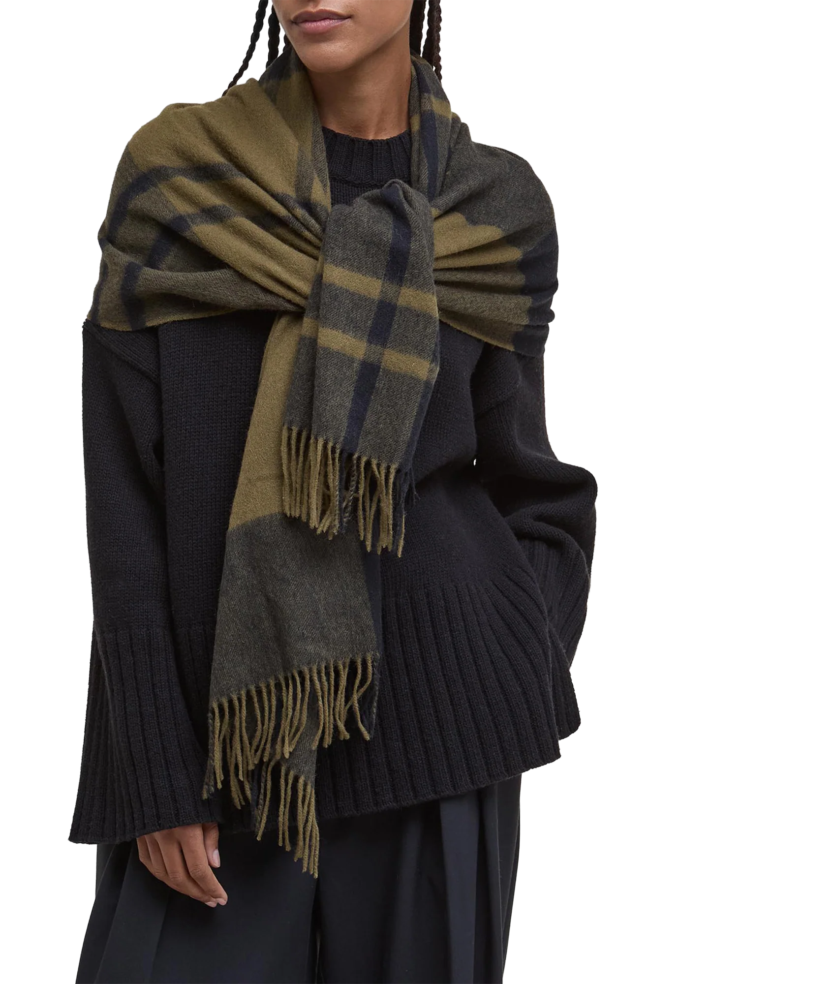 Maxine Tartan Scarf - Black/Olive - Image 4