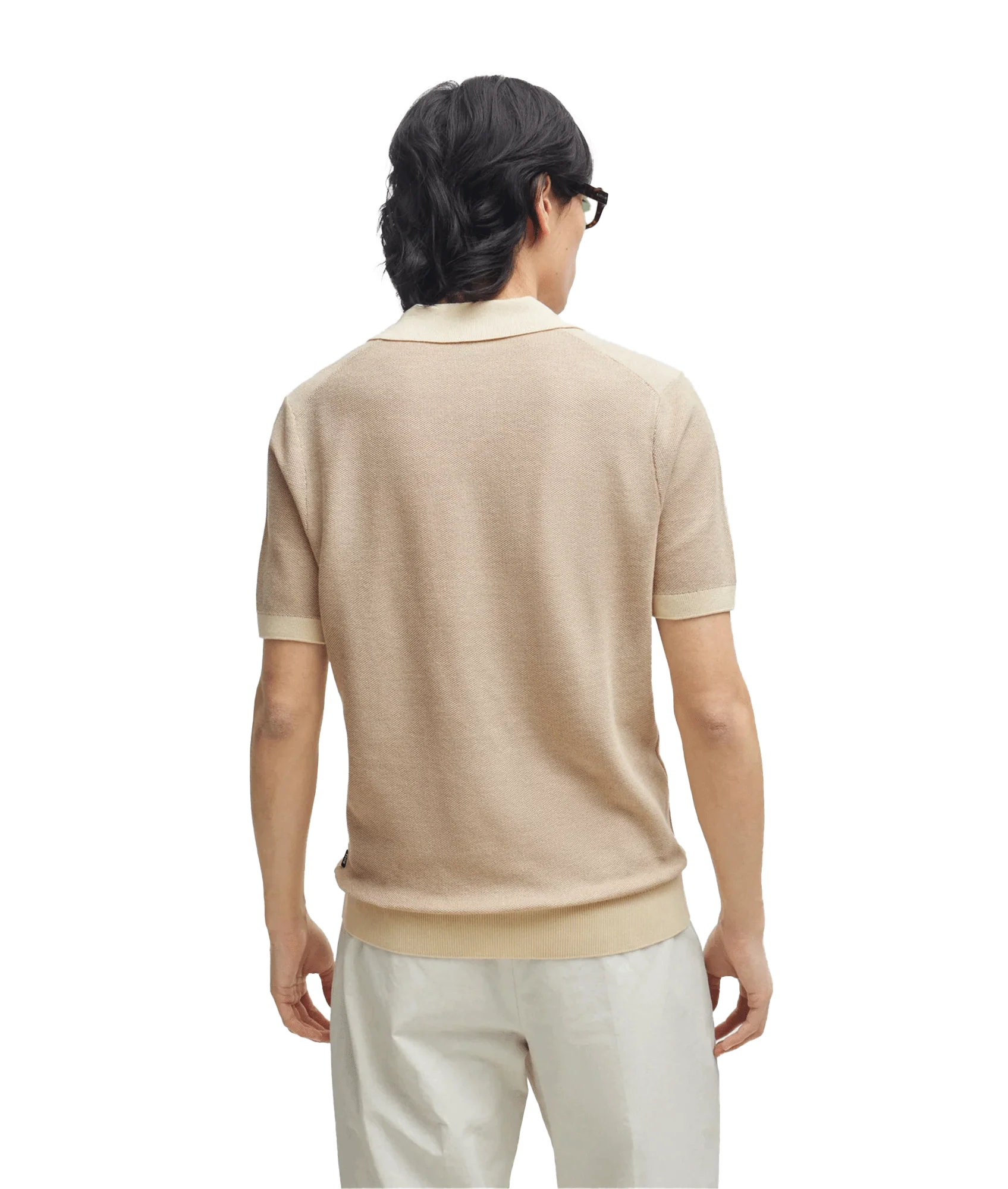 Cotton-blend Polo Sweater With Open Collar - Beige - Image 5