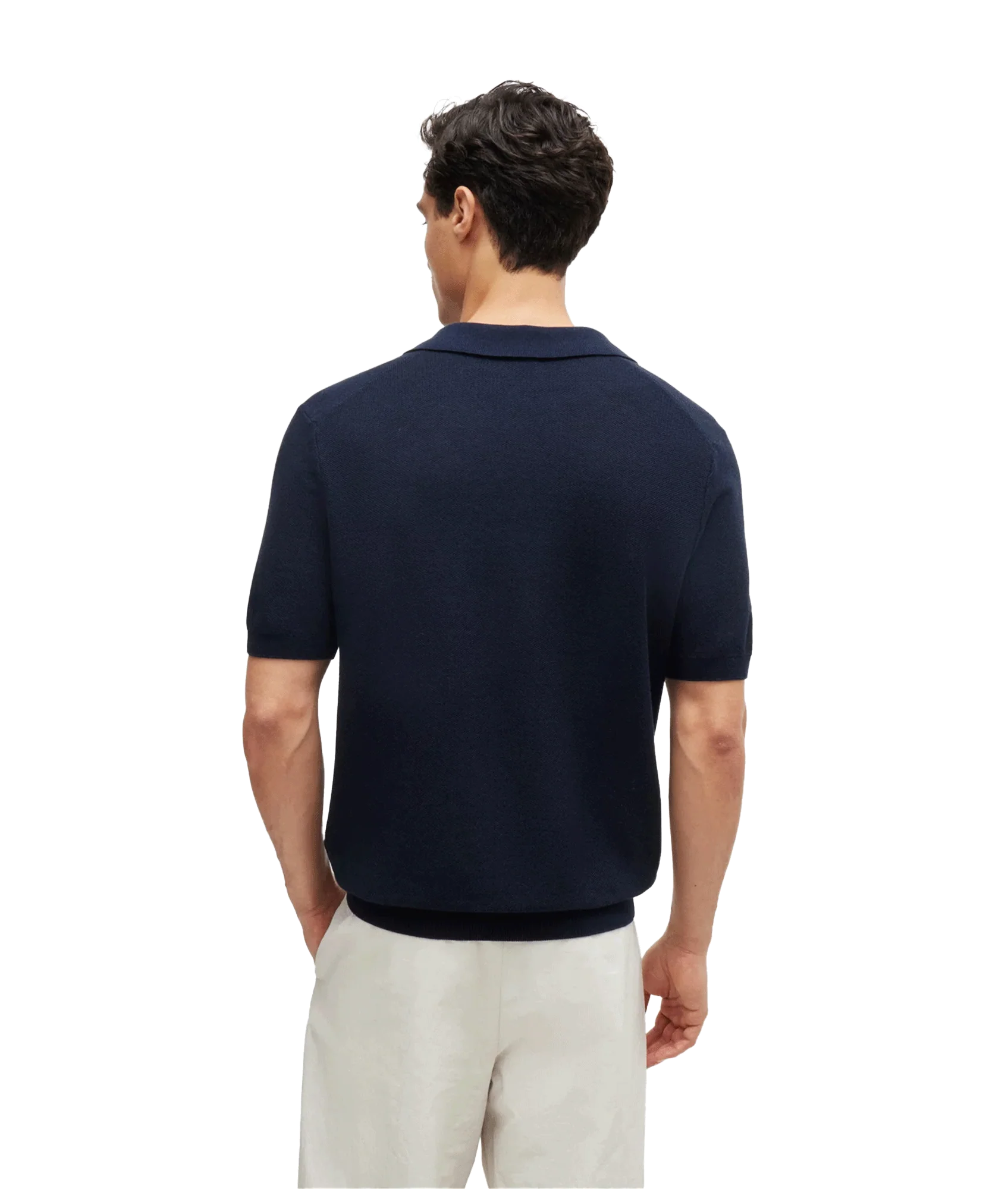 Cotton-blend Polo Sweater With Open Collar - Navy - Image 5