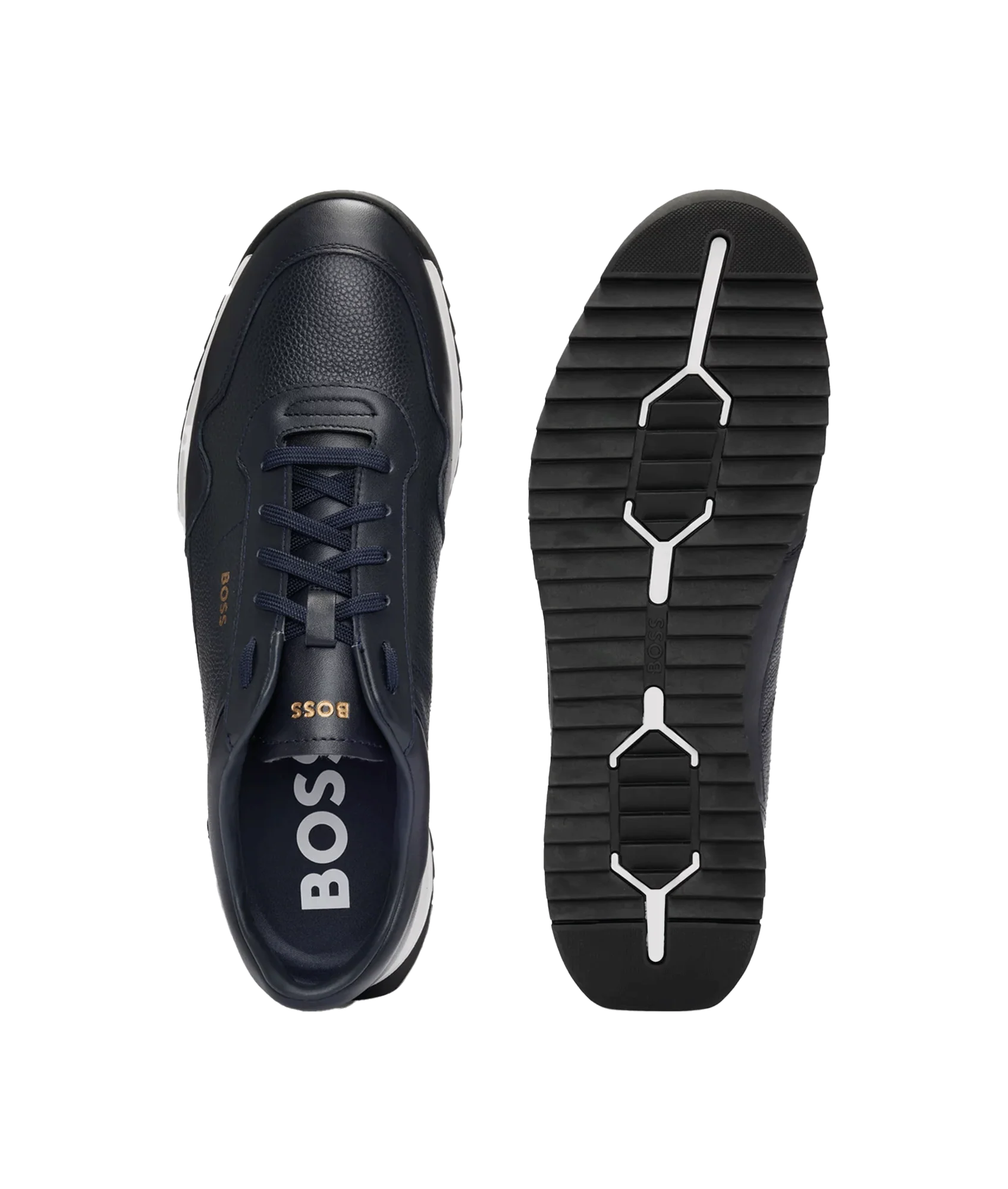 Zayn Tumbled-leather Lace-up Trainers With Plain Trims - Navy - Image 2
