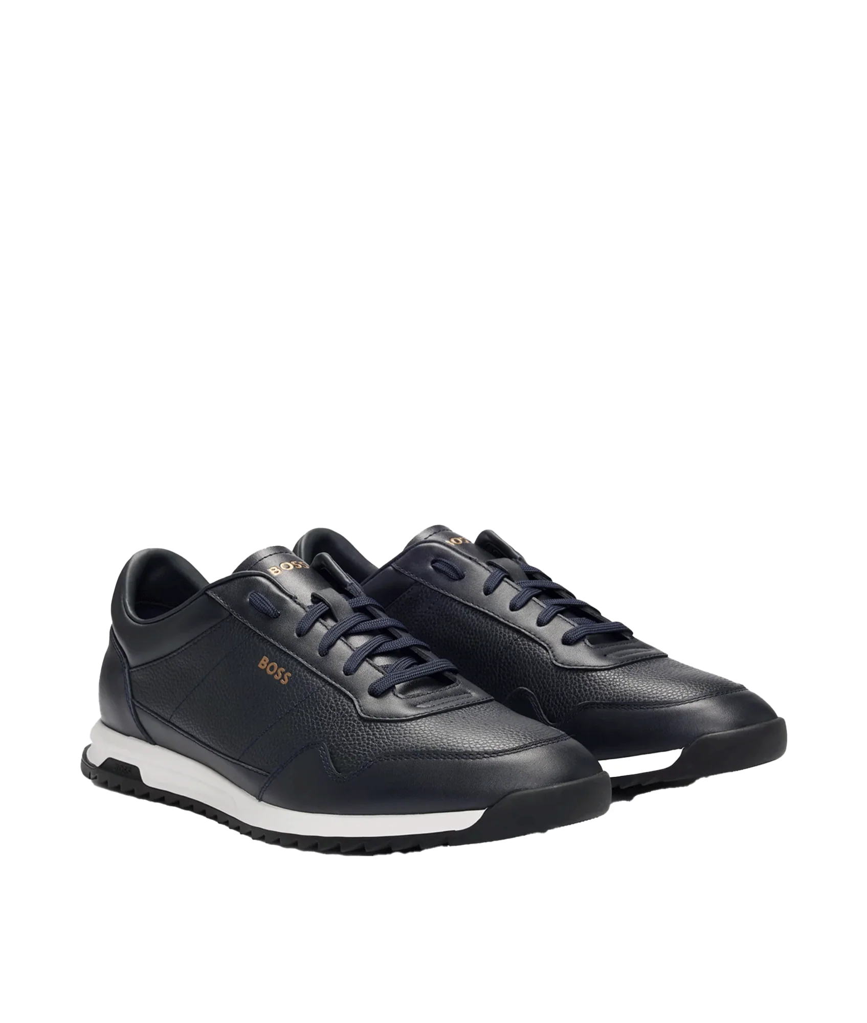 Zayn Tumbled-leather Lace-up Trainers With Plain Trims - Navy - Image 4