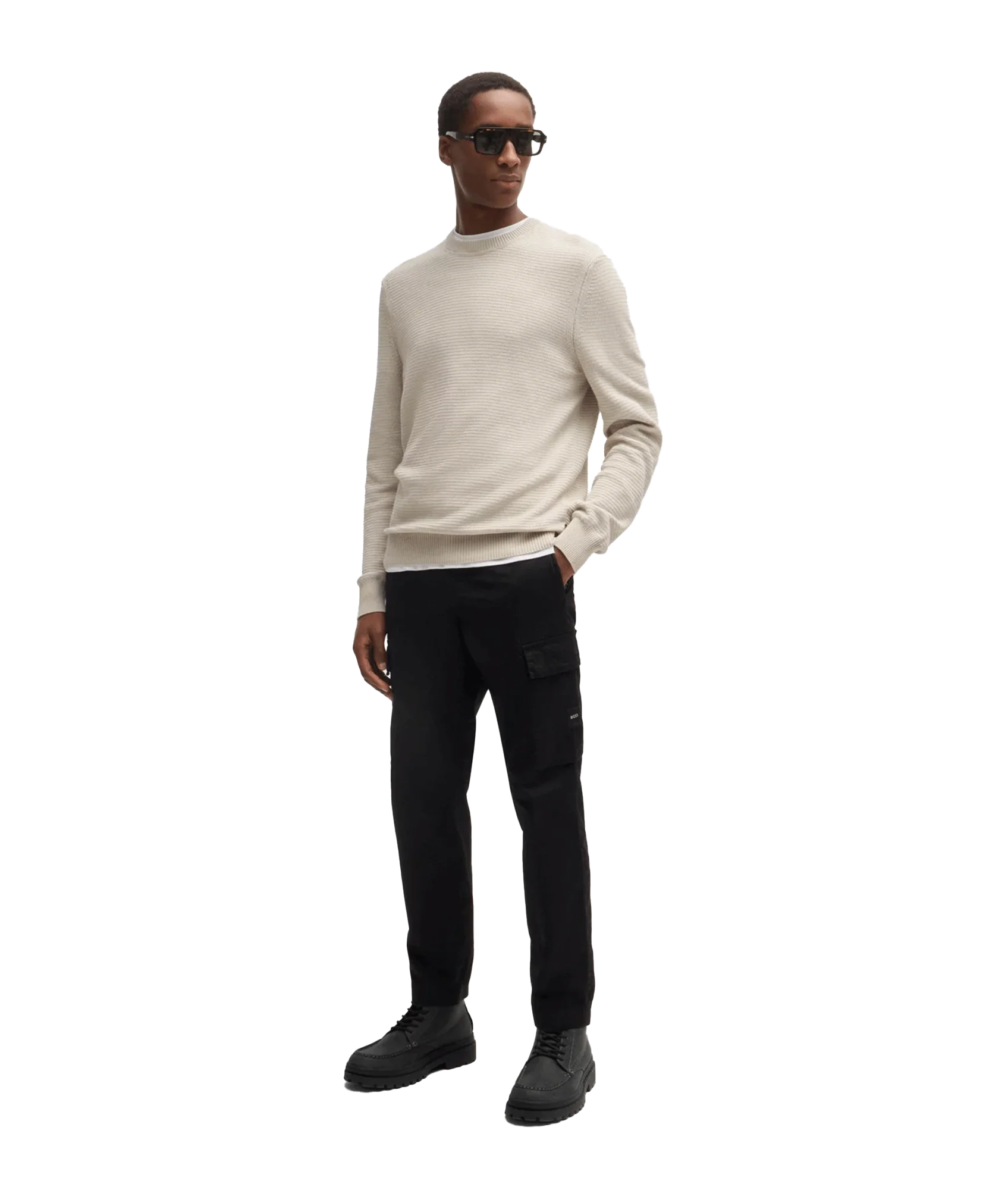 Amercury Regular-fit Sweater in a Two-tone Cotton Blend - Beige - Image 3
