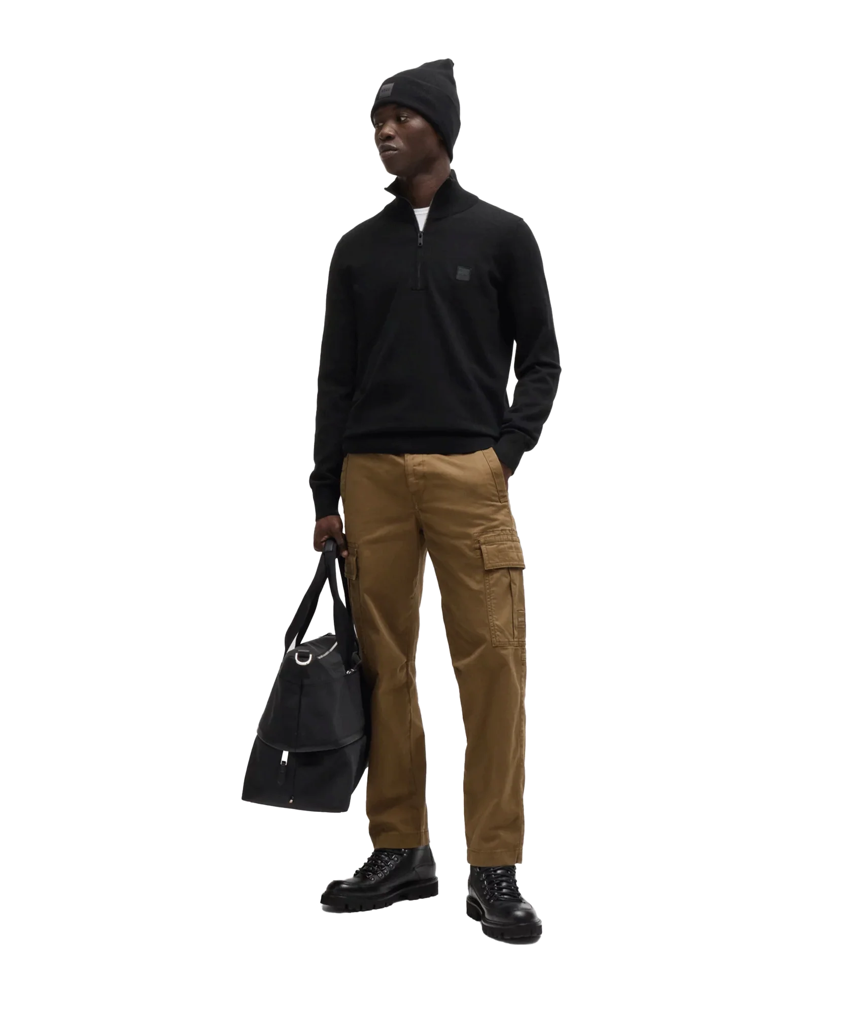 Kanobix Logo-patch Zip-neck Sweater in Cotton and Cashmere - Black - Image 4